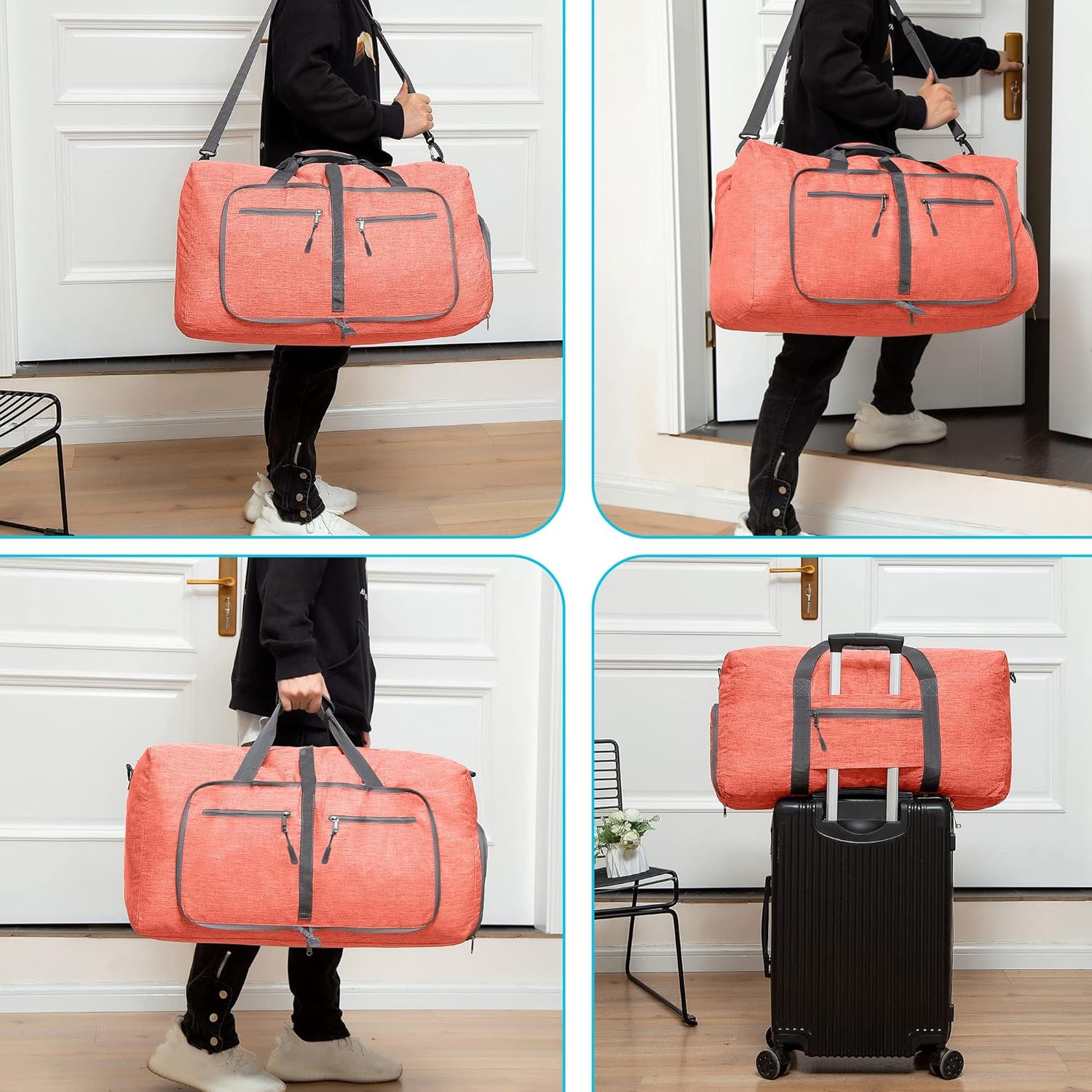 Vomgomfom 65L/85L/115L Foldable Travel Duffle Bag, Lightweight Checked Luggage with Shoe