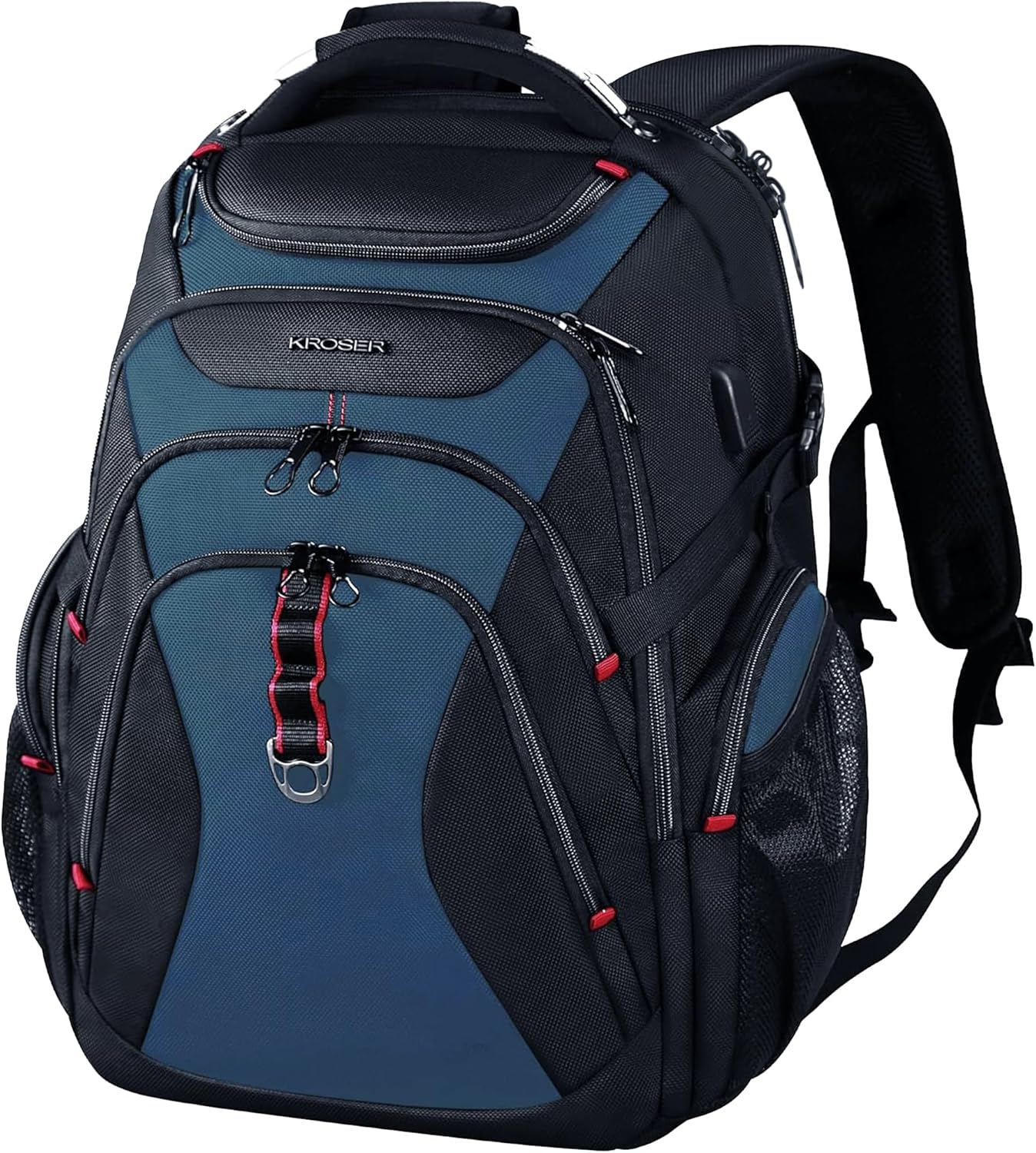 KROSER Travel Laptop Backpack 17.3 Inch XL Computer Backpack with Hard Shell Saferoom RFID Pockets Water-Repellent Business College Daypack Stylish Bag for Men/Women-Black Haze Blue