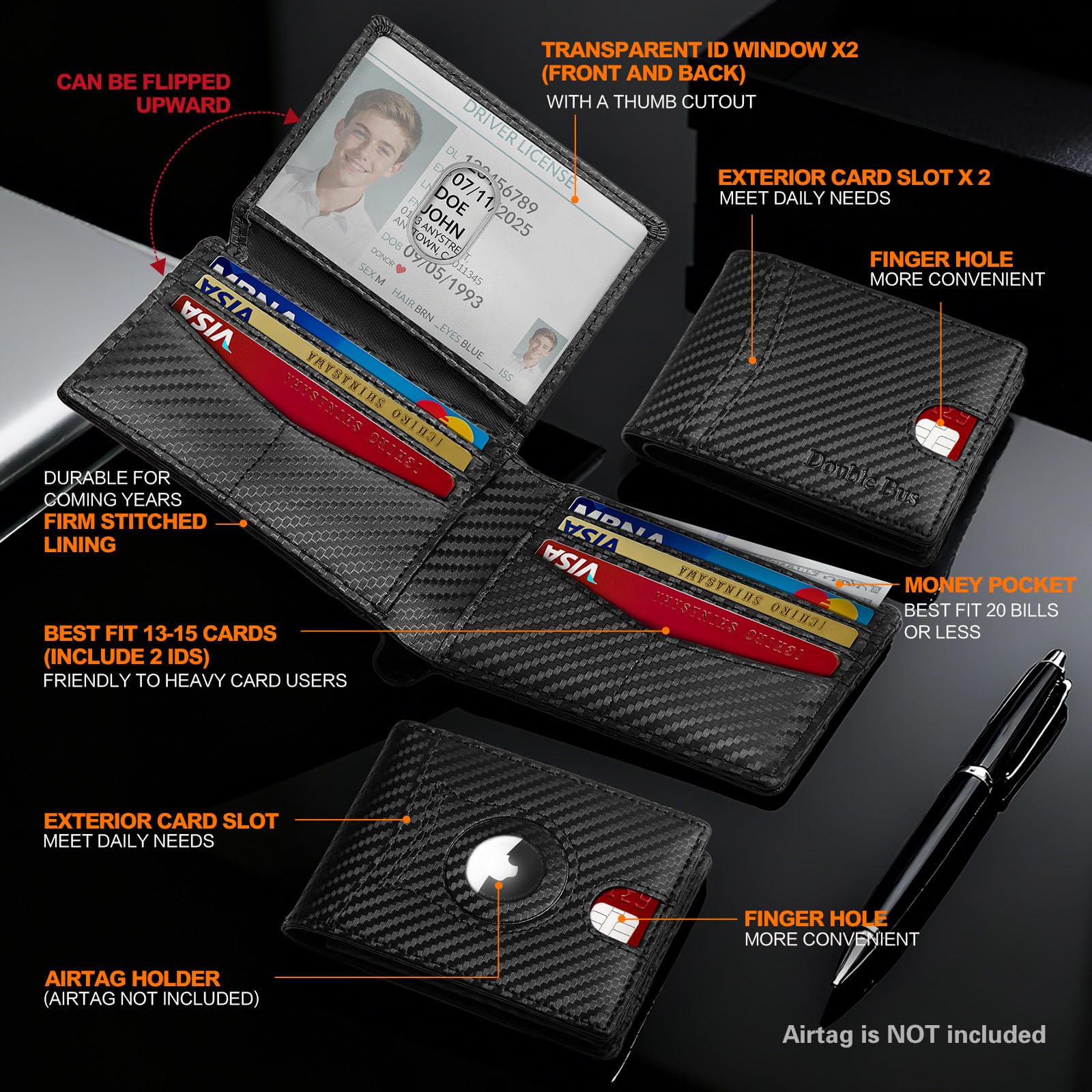 Wallet for Men Slim RFID Blocking Bifold Carbon Fiber,Minimalist Small Compact Front Pocket Credit