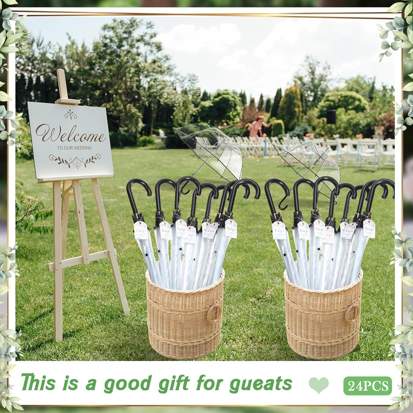 Wedding Favors for Guest Umbrella Gifts Bulk 52 Inch Large Dome Rain Windproof Stick Umbrellas with Thank You Tags and Rope Guest Souvenirs for Wedding Party Bridal Favors