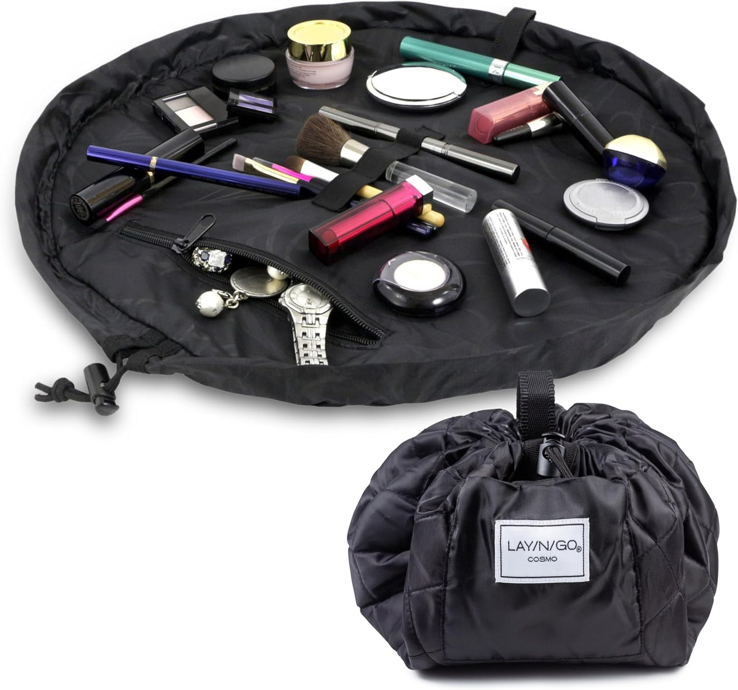 Lay-n-Go Cosmo Layflat Drawstring Cosmetic & Makeup Bag Organizer - Portable Drawstring Bag