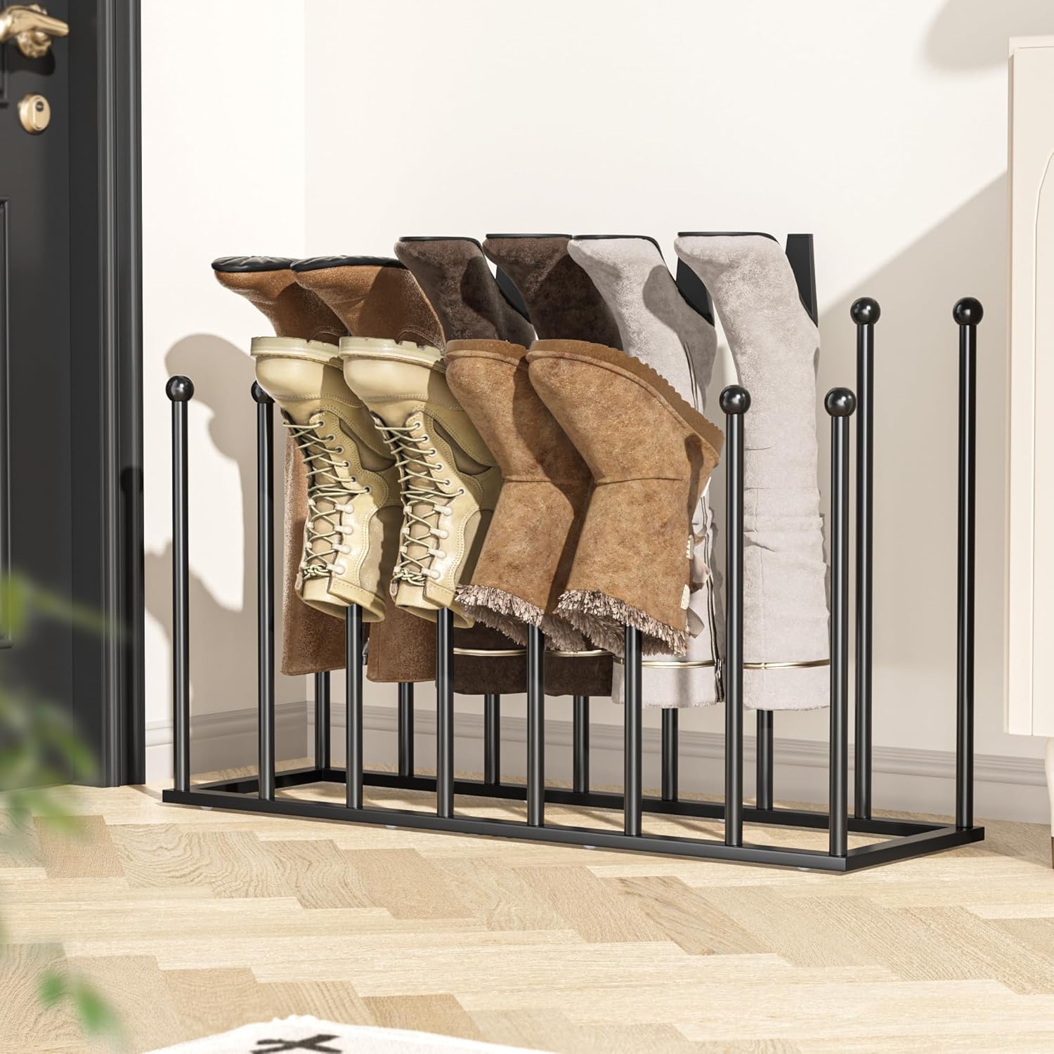 pickpiff Free Standing Shoe Racks - 19.5 Inch Black Metal Boot Rack Organizer Tall Boots for Dorm