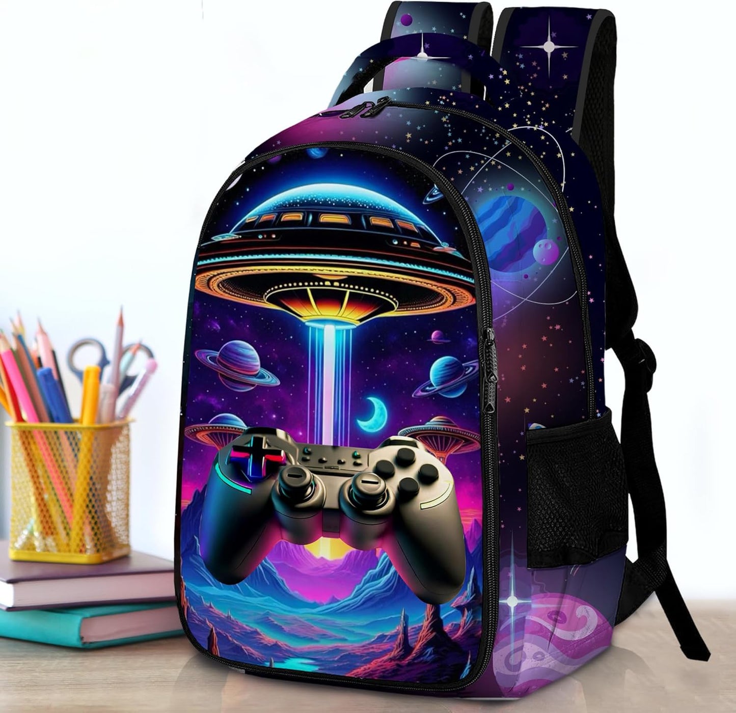 Game Backpack Set for Boys, Gaming Backpack 3 Pack, Boys Lunch Box, and Pencil Bag for Kids, 17"