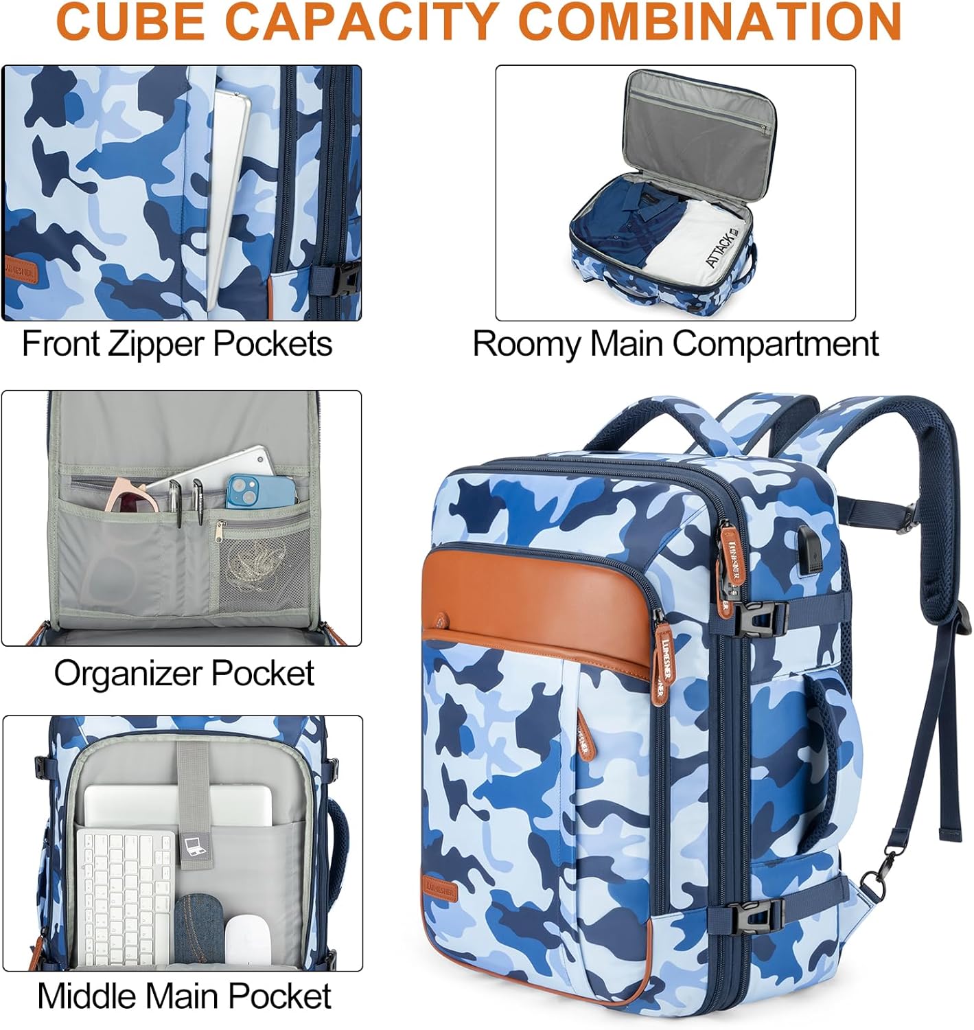 Lumesner Carry on Travel Backpacks, Extra Large 40L Flight Approved for Men & Women,Expandable