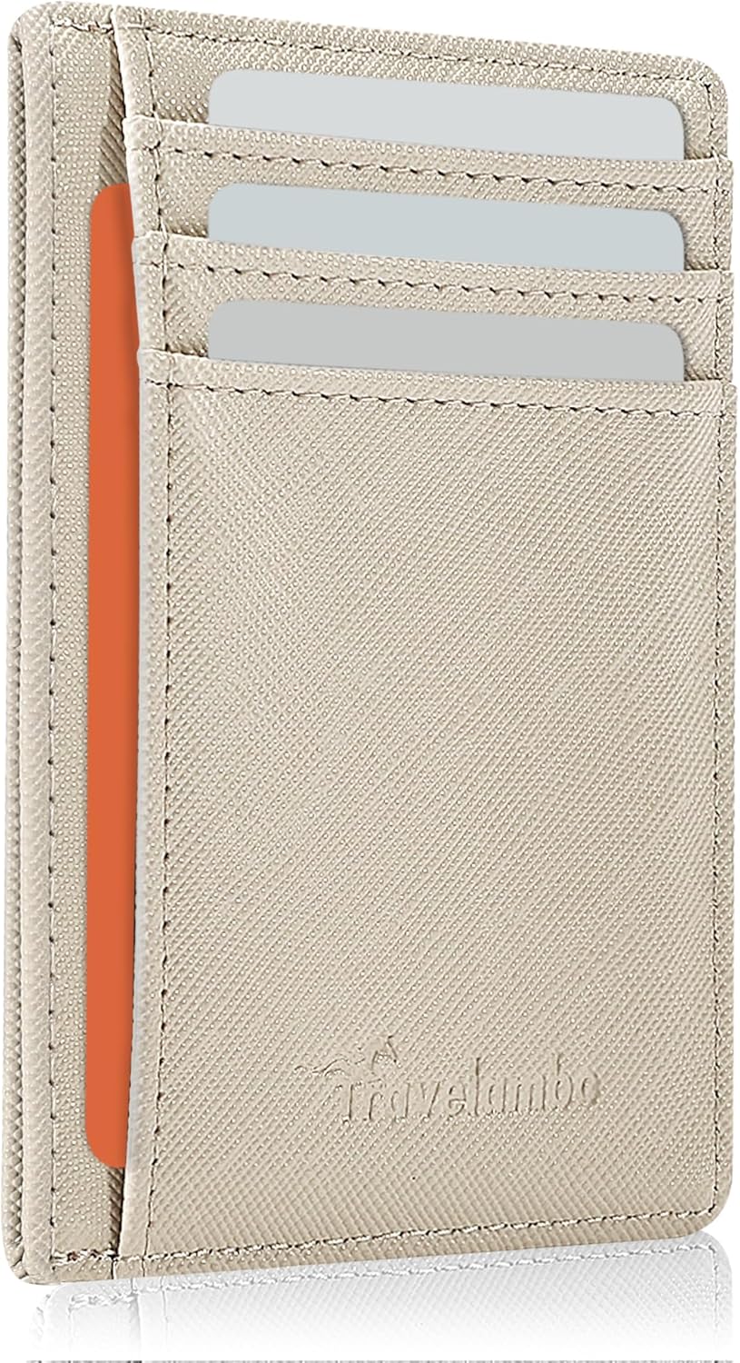 Travelambo Front Pocket Minimalist Leather Slim Wallet RFID Blocking Medium Size