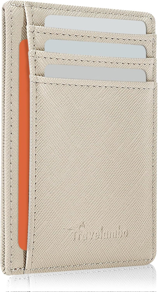 Travelambo Front Pocket Minimalist Leather Slim Wallet RFID Blocking Medium Size