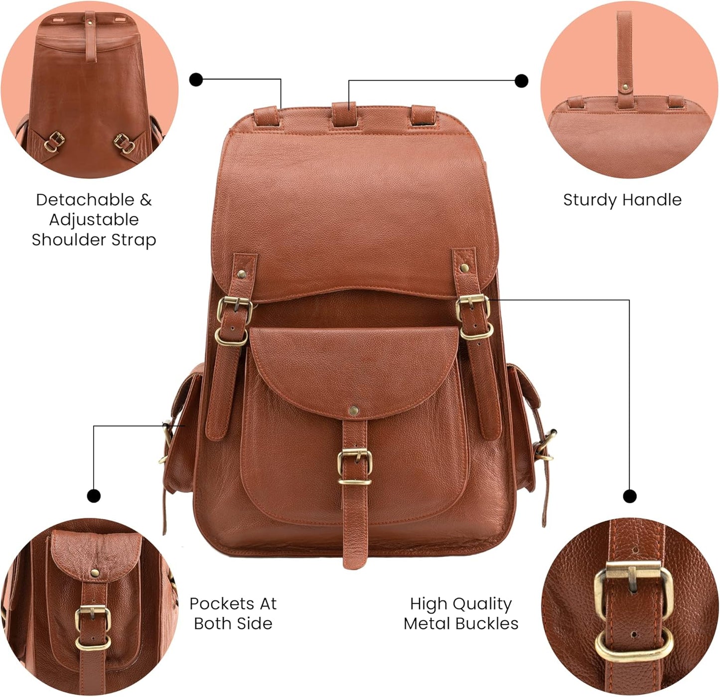 Handmade World Vintage Full Grain 20 Inch Leather Laptop Backpack Casual Bookbag Daypack Camping Travel Rucksack Knapsack