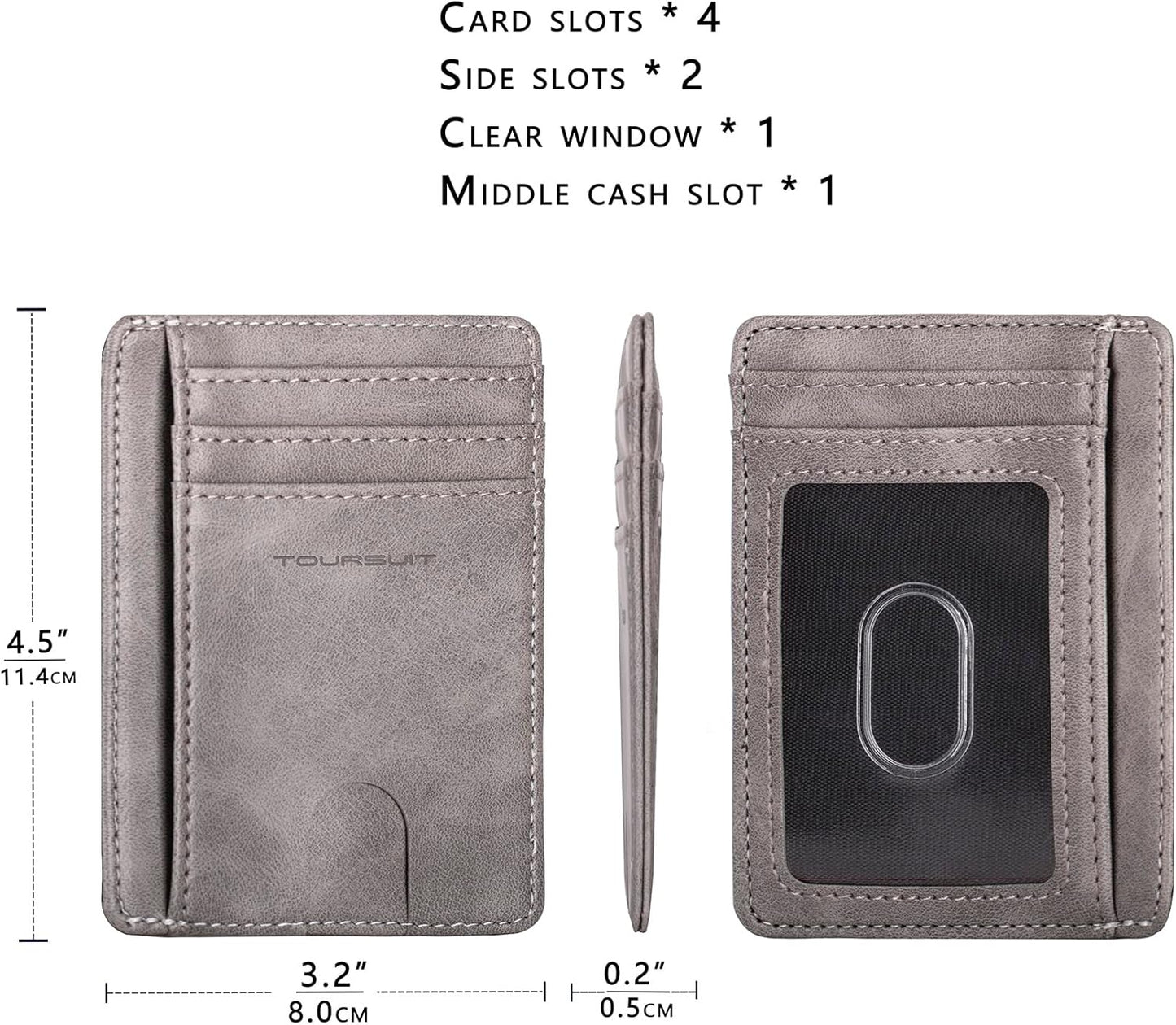 TOURSUIT Travel Minimalist Slim Front Pocket Wallet for Men Women, RFID Blocking Credit Card Holder Case (Grey)