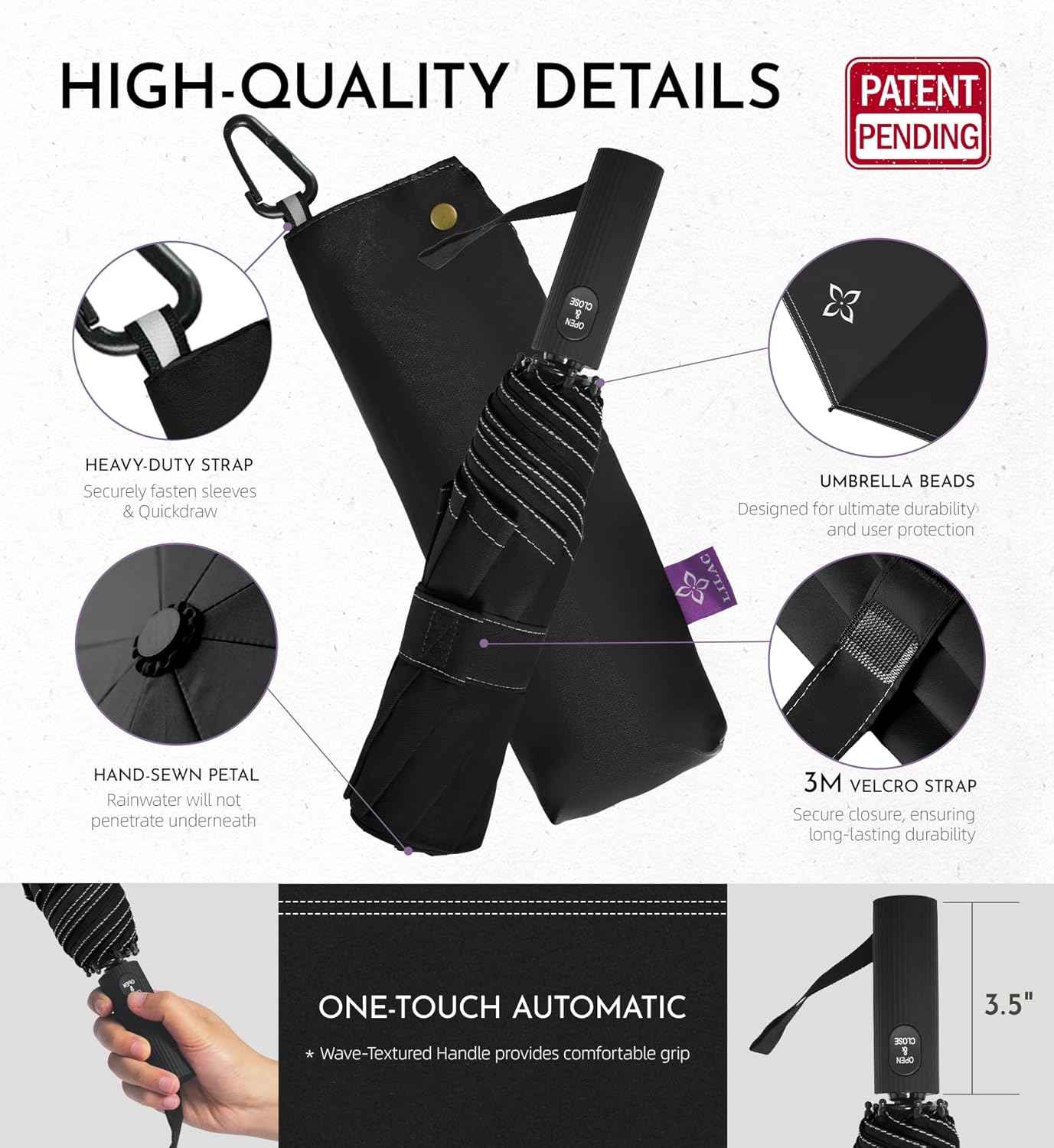 Compact Travel Windproof Umbrella, 43" Auto open/close Folding Quick Dry Umbrellas for Rain, Lightweight Portable Small for Backpack Car, less force to Fold for Women Men Kids, TSA Approved