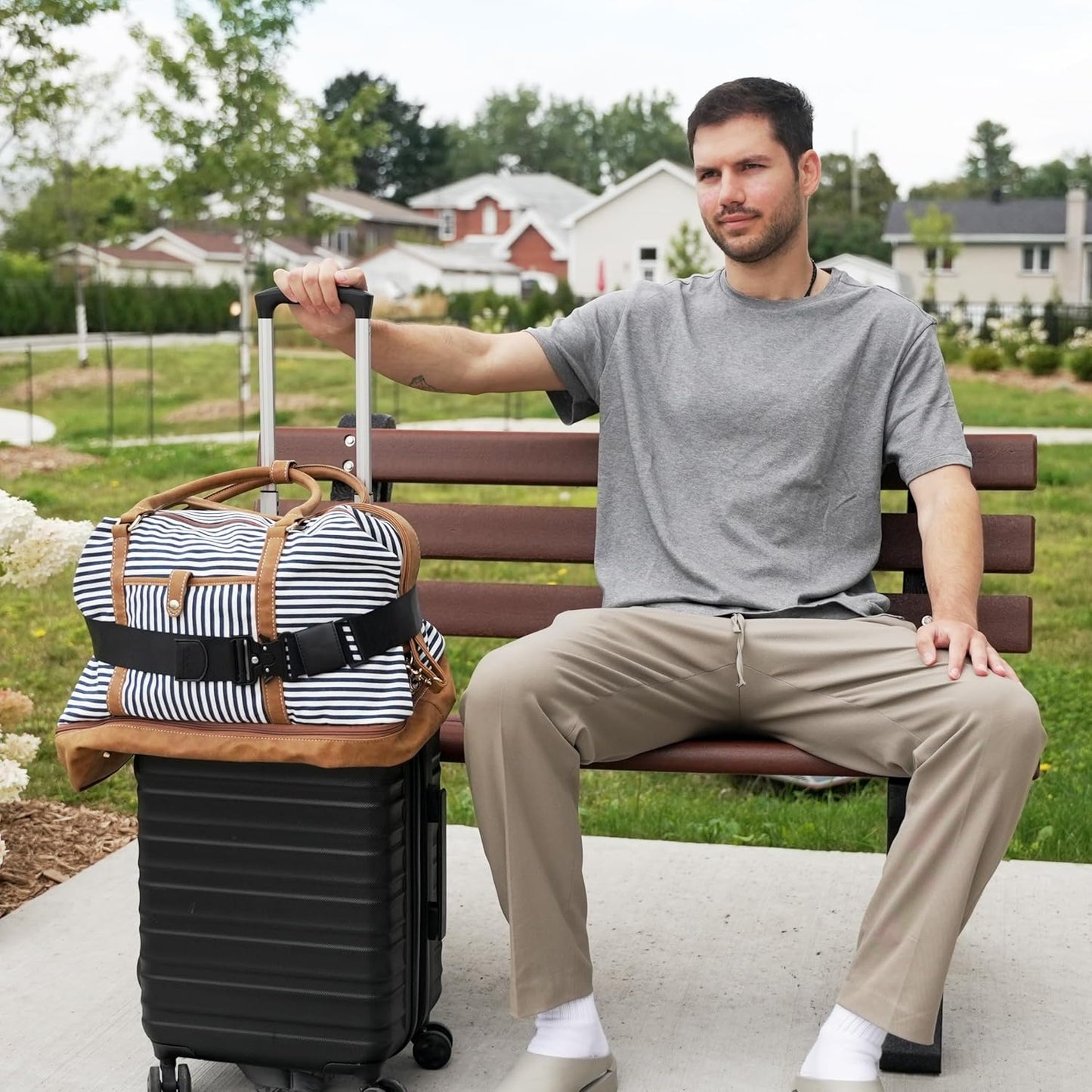 Travel Belt for Luggage Over Handle - Heavy-Duty Adjustable Luaggage Strap for Add a Bag to Carry On Suitcase - Hands-Free for Airport Trip(Storage Bag Included)