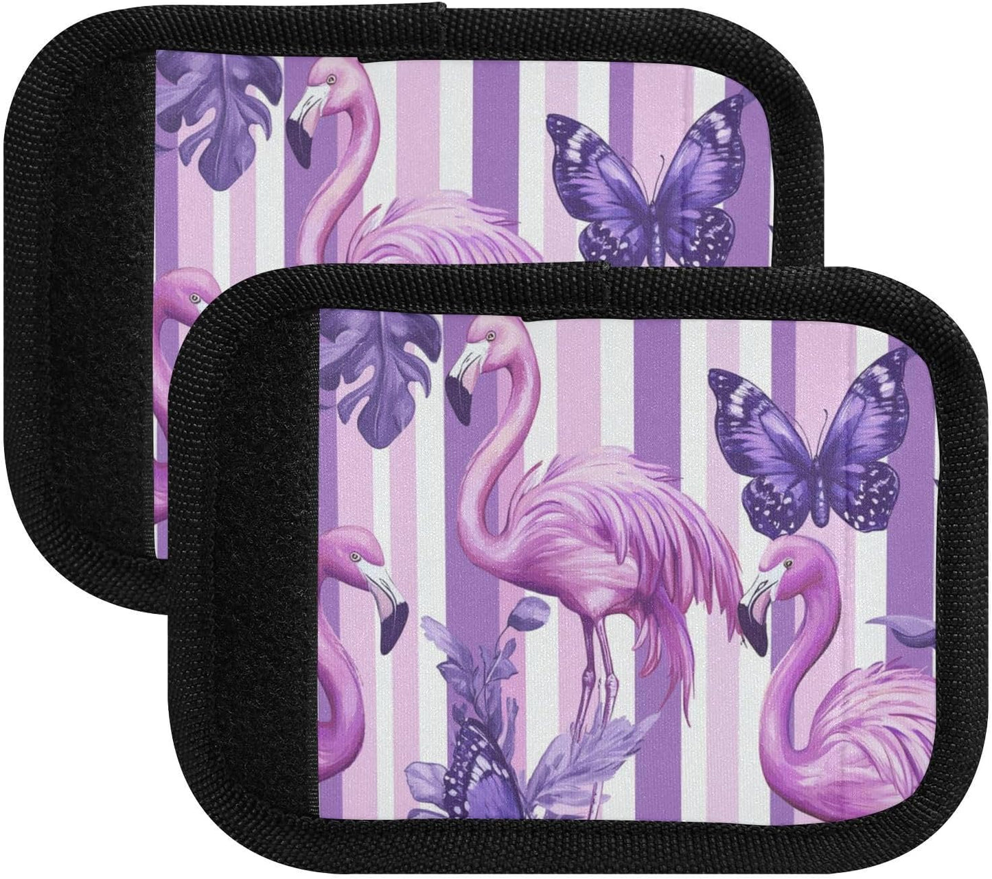 Purple Striped Flamingos and Butterflies 4 Pack Luggage Handle Wraps Covers for Suitcase Identifiers Bag Tags Travel Accessories