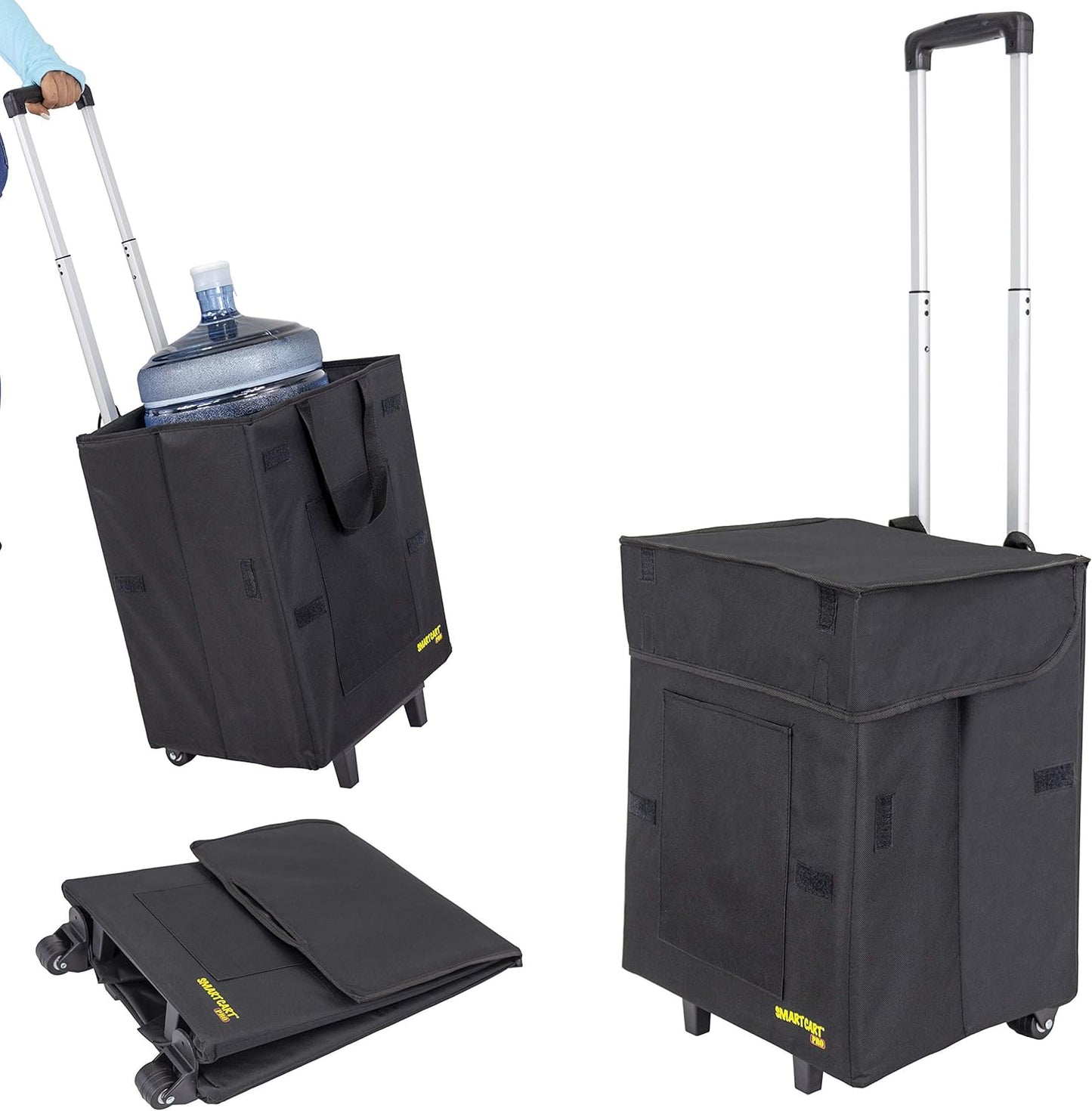 dbest products Bigger Smart Cart Pro with Wheels Lightweight Collapsible Cart, Retractable Pull Handle Multipurpose RollingCart Black