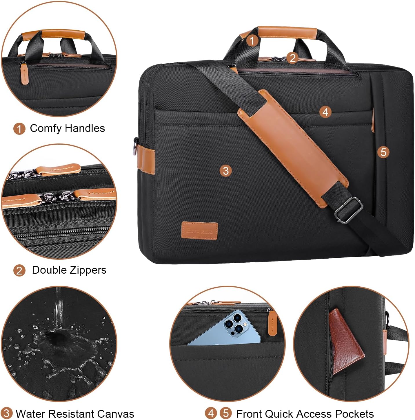 ESTARER 3 In 1 Laptop Bag for Men, 17-17.3 Inch Laptop Backpack Computer Satchel Bag for