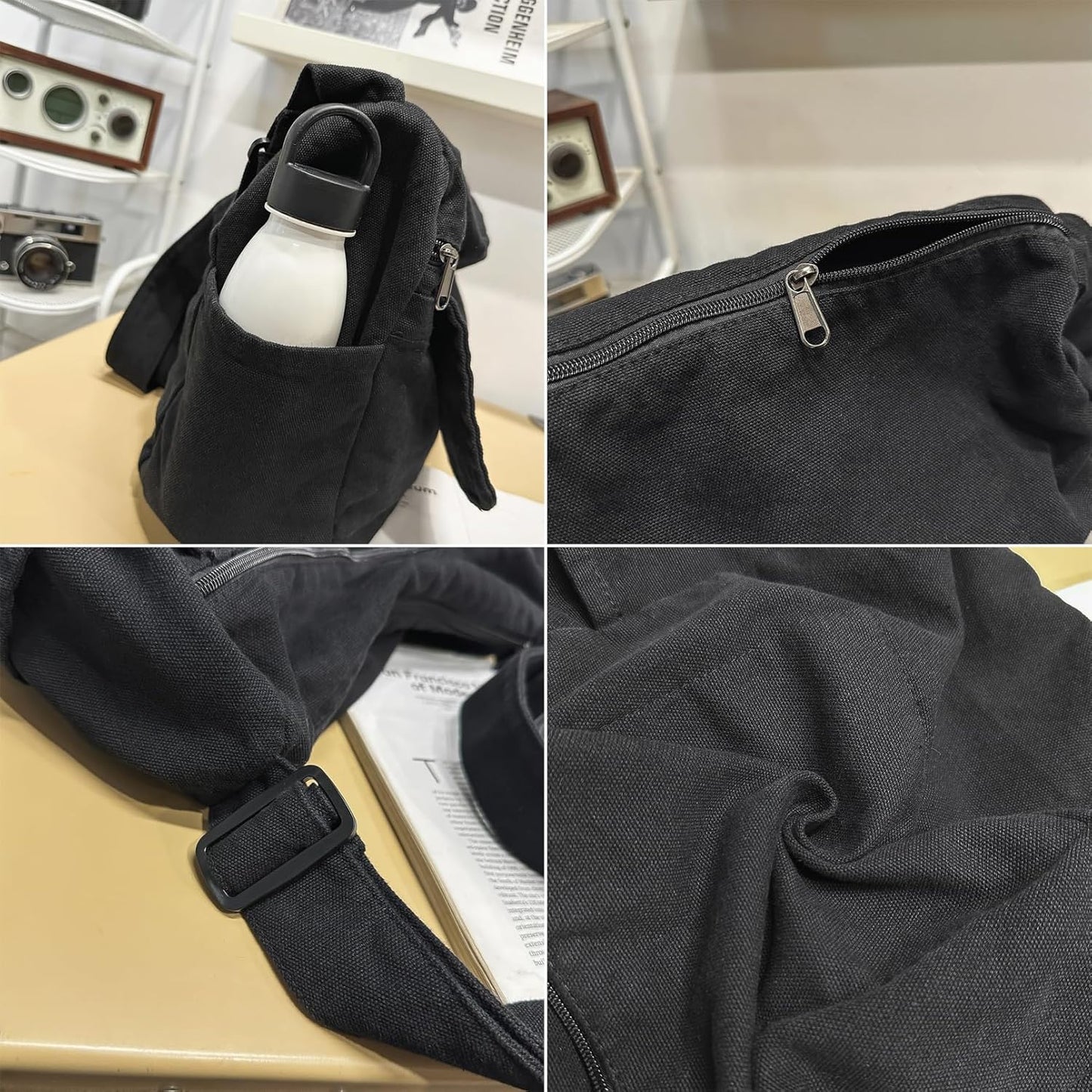 Canvas Messenger Bag for Women Hobo Crossbody Shoulder Bag Vintage Satchel Tote Handbag with Multiple Pockets