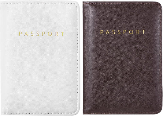 Frienda 2 Pieces Bridal Passport Covers Holder Waterproof Leather Holder Covers Travel Wallet Passport Case for Women and Men