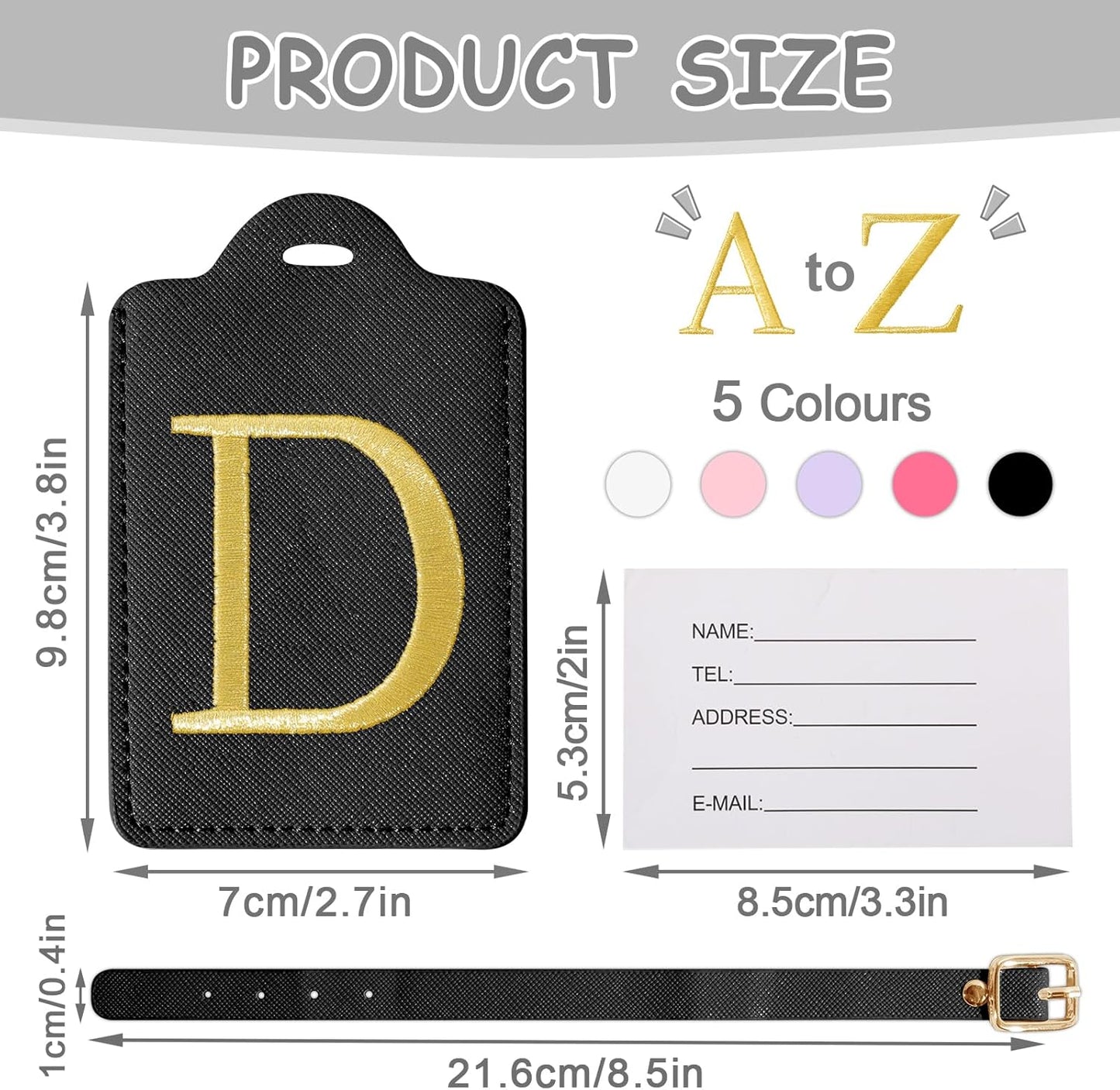 Initial Letter Luggage Tags for Suitcases, Embroidered Monogrammed Suitcase Luggage Identifier Name Tag, PU Leather TSA Approved Luggage Tags, Bag Tags for Men Women Kids Luggage Handbags(Black D)