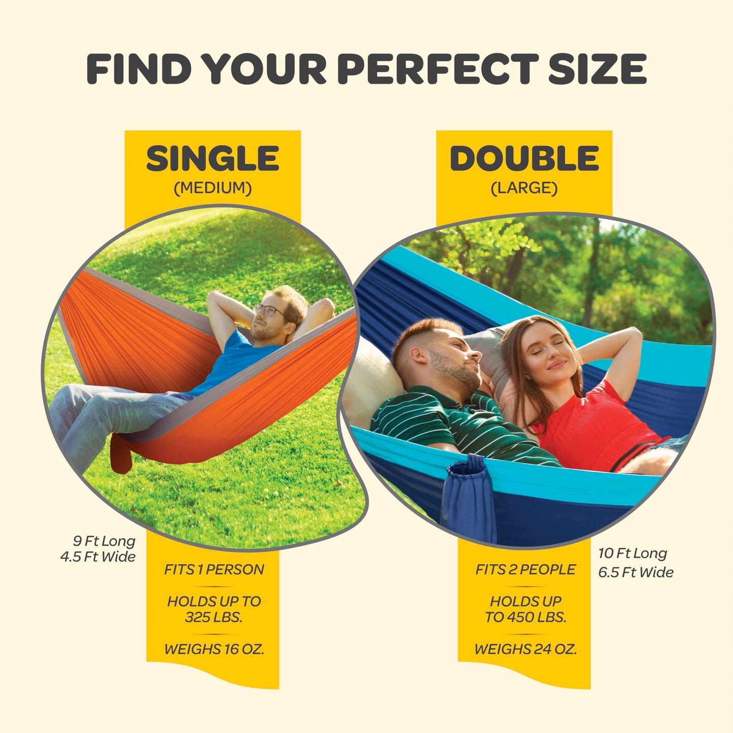 Durable Hammock 400 lb Capacity, Nylon Camping Hammock Chair - Double or Single Sizes w/Tree Straps