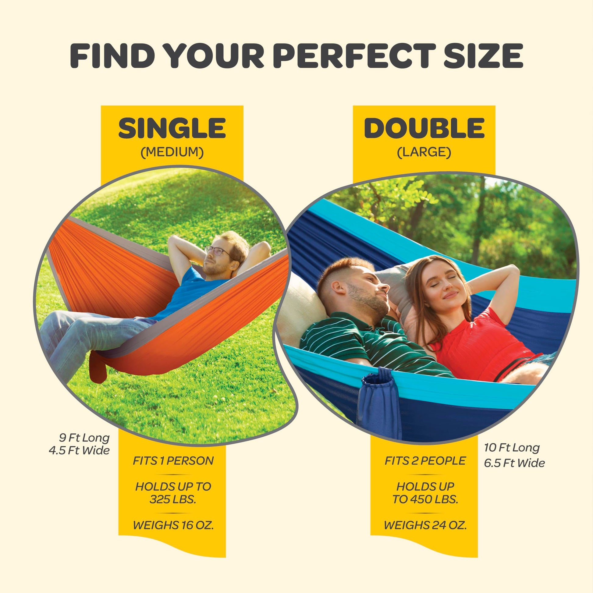 Durable Hammock 400 lb Capacity, Nylon Camping Hammock Chair - Double or Single Sizes w/Tree Straps