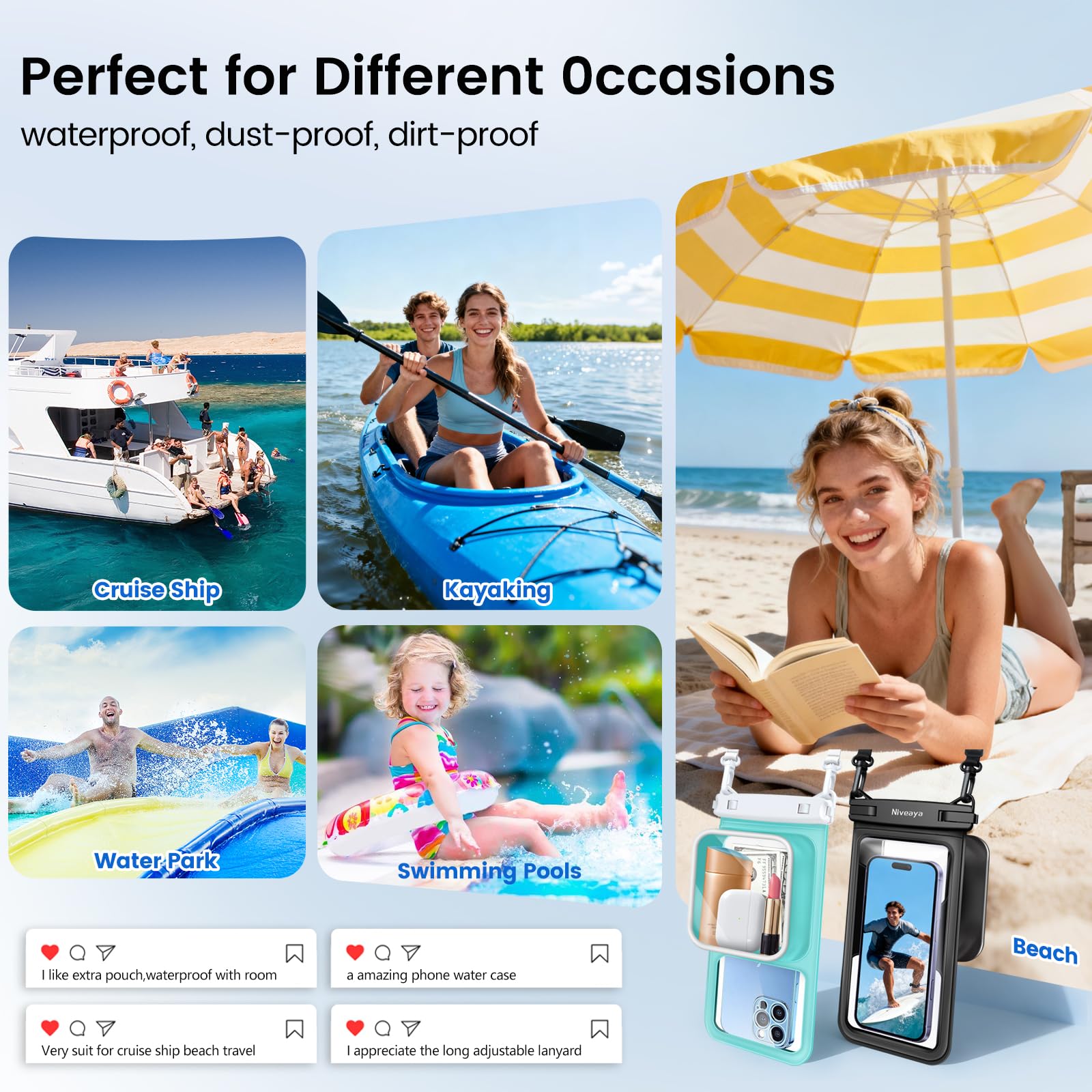 Niveaya 2 Pack IPX8 Waterproof Phone Pouch, Large Space Cell Phone Pouch Floating, Water Proof