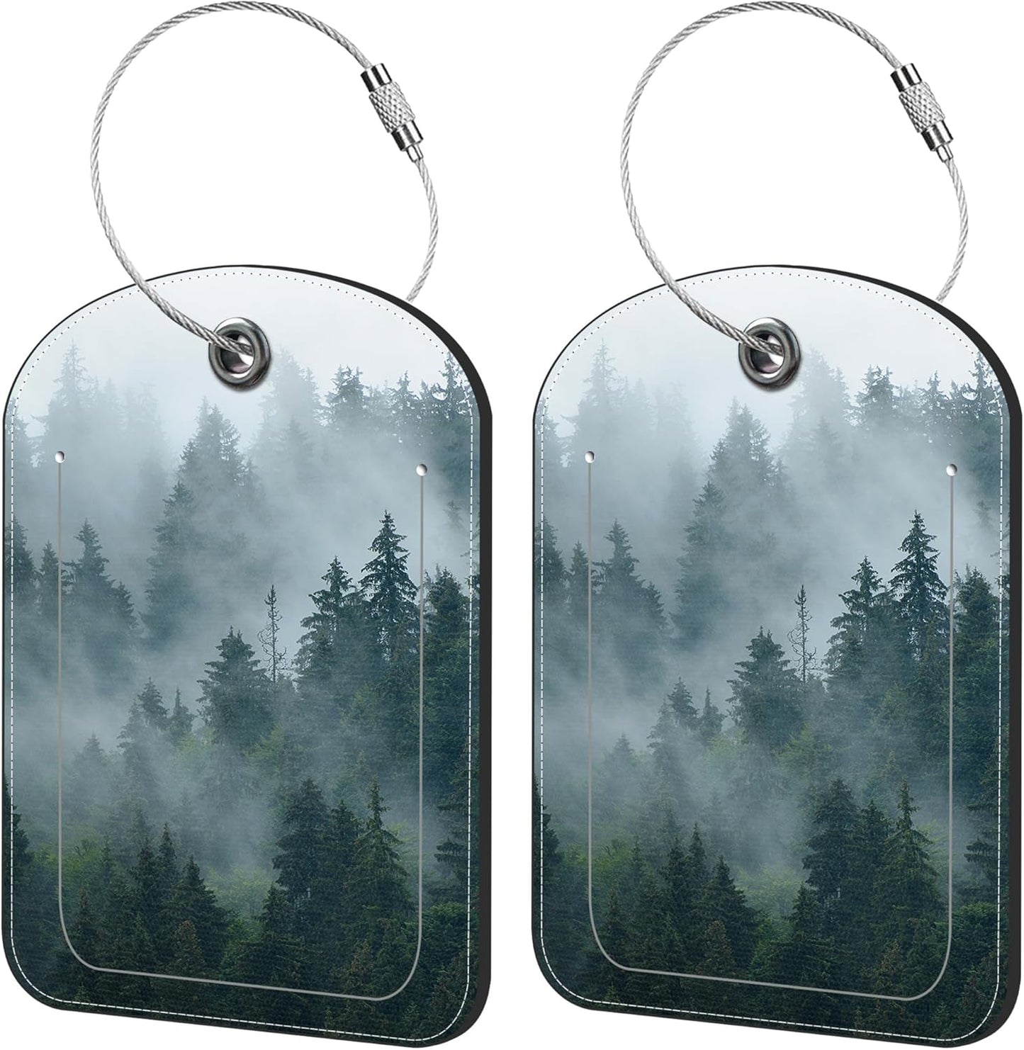 2 Pack Cute Luggage Tag for Suitcases Misty Forest Leather Luggage Tags with Stainless Steel Loop Privacy Flap Name Tags,Men and Women Travel Bag Suitcase Tags