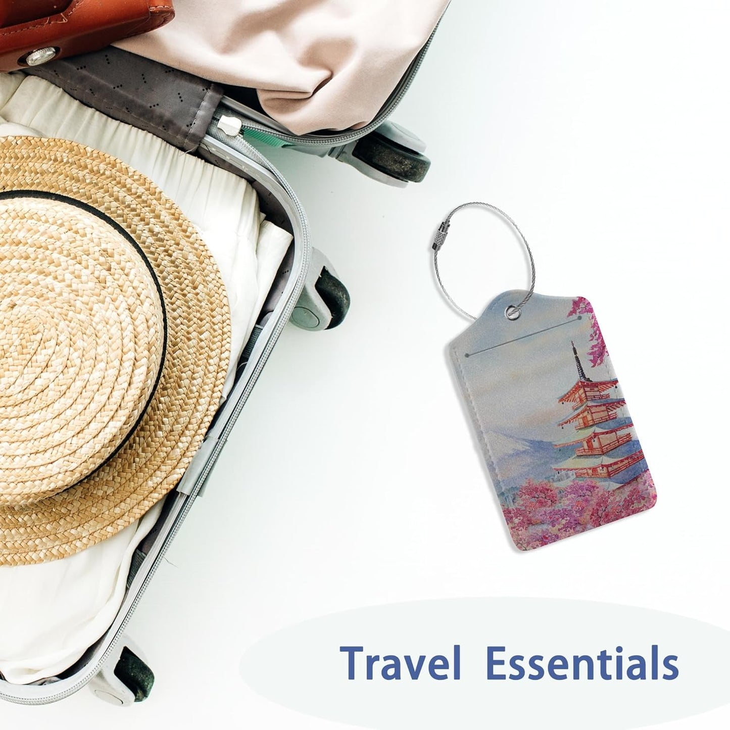 Cherry Blossom Luggage Tag for Suitcase,Mount Fuji Luggage Tag with Privacy Flap & Name ID Label & Metal Loop,Travel Suitcase Tags for Women 2Pcs