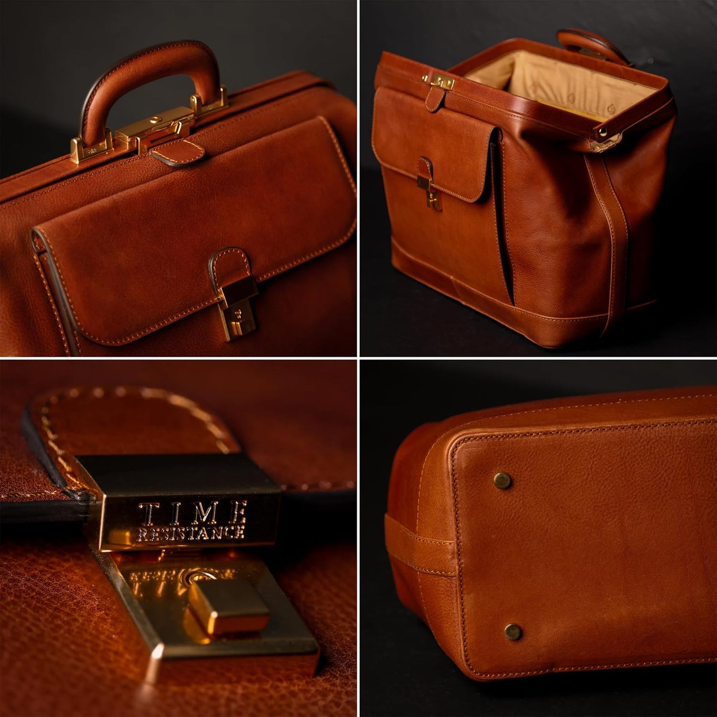 Time Resistance Leather Doctor Bag - Top Handle Bag - Medical Briefcase - Gladstone Handbag