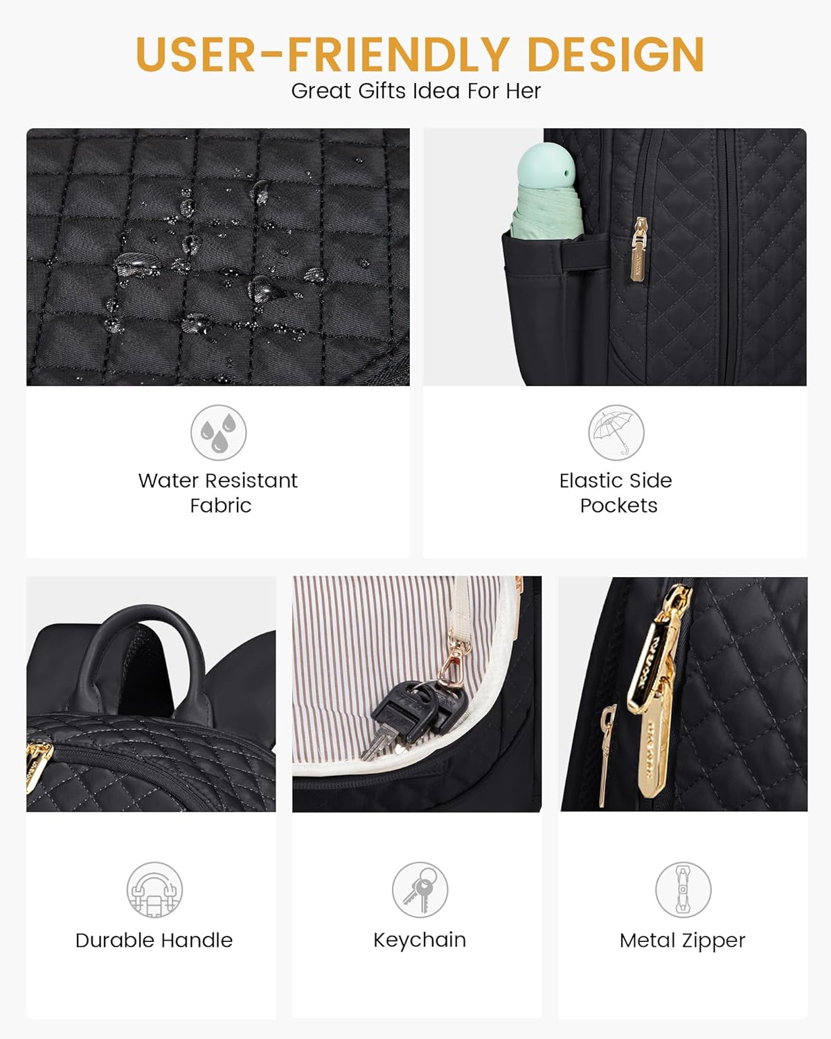 LOVEVOOK Travel Backpack for Women,17 Inch Laptop Work Business College Backpack Purse,Large Capacity Anti Theft Nurse Computer Bag,Lightweight Quilted Travel Backpacks for Weekender,Black