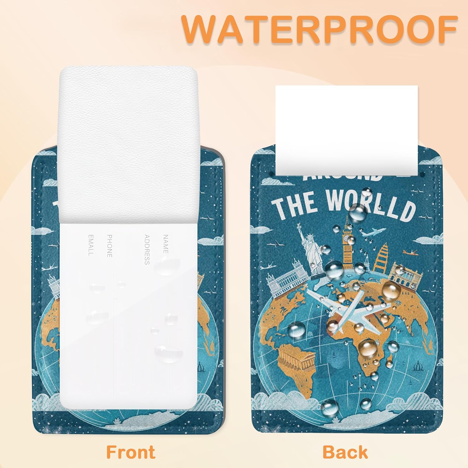 Around The World Travel Art 3 PCS Luggage Tags, Flight Map Leather Suitcase Tags with Privacy Cover