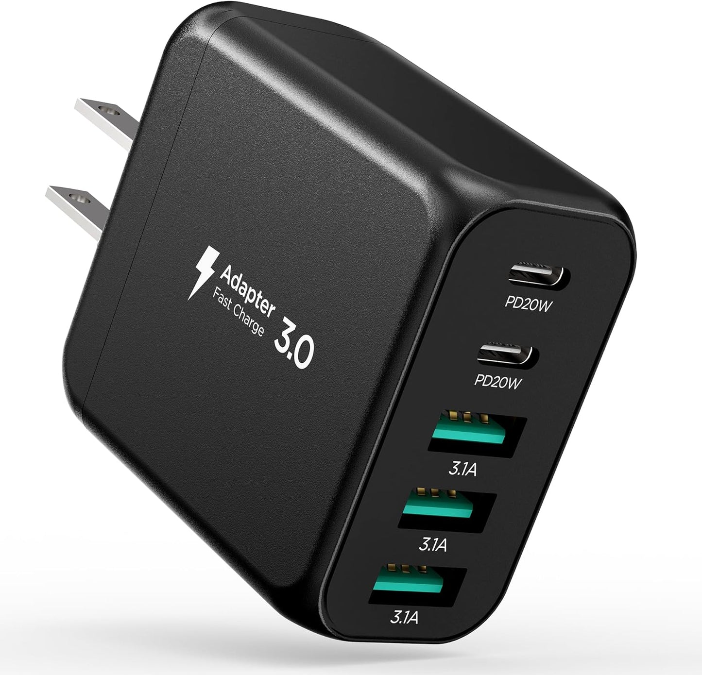 USB C Charger Block, Type C Charger Fast Charging,Total 50W 5-Port USB Wall Charger Multiport Type C Charging Block Cube for iPhone 17/16/15/14/13/12/11 Pro Max XS, iPad, Samsung & More-Black