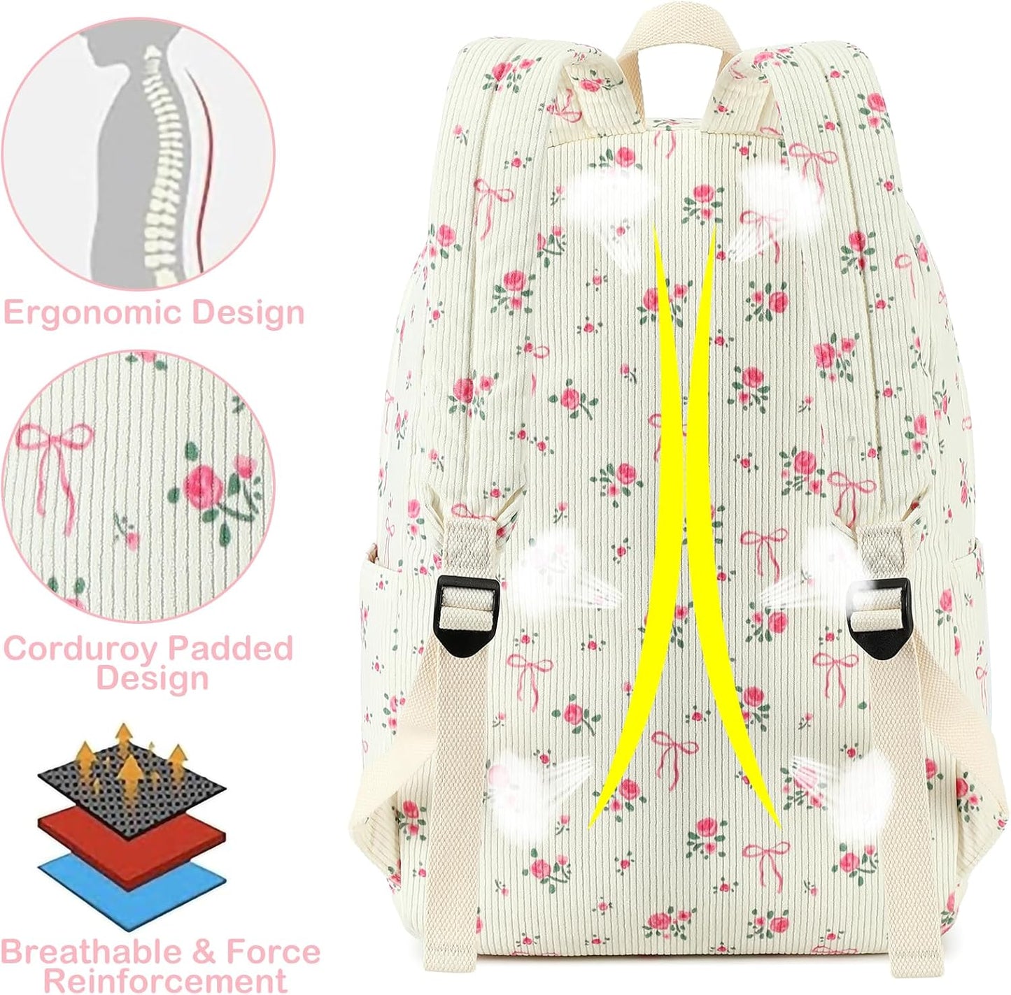 LEDAOU Backpack for Girls School Bag Kids Bookbag Teen Backpack Set Daypack with Lunch Bag and Pencil Case