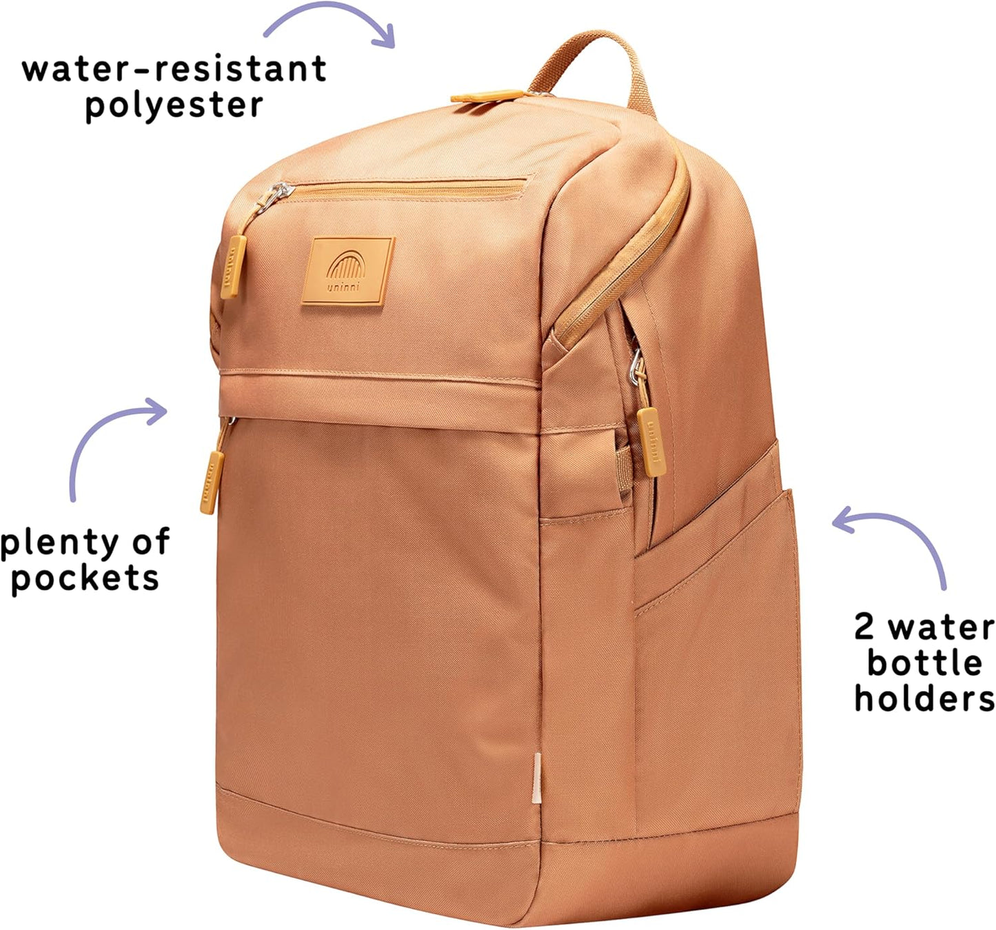 uninni 16” student backpacks, Age 8+ & Adults with Padded, and Adjustable Shoulder Straps, Laptop compartment. (Brown)