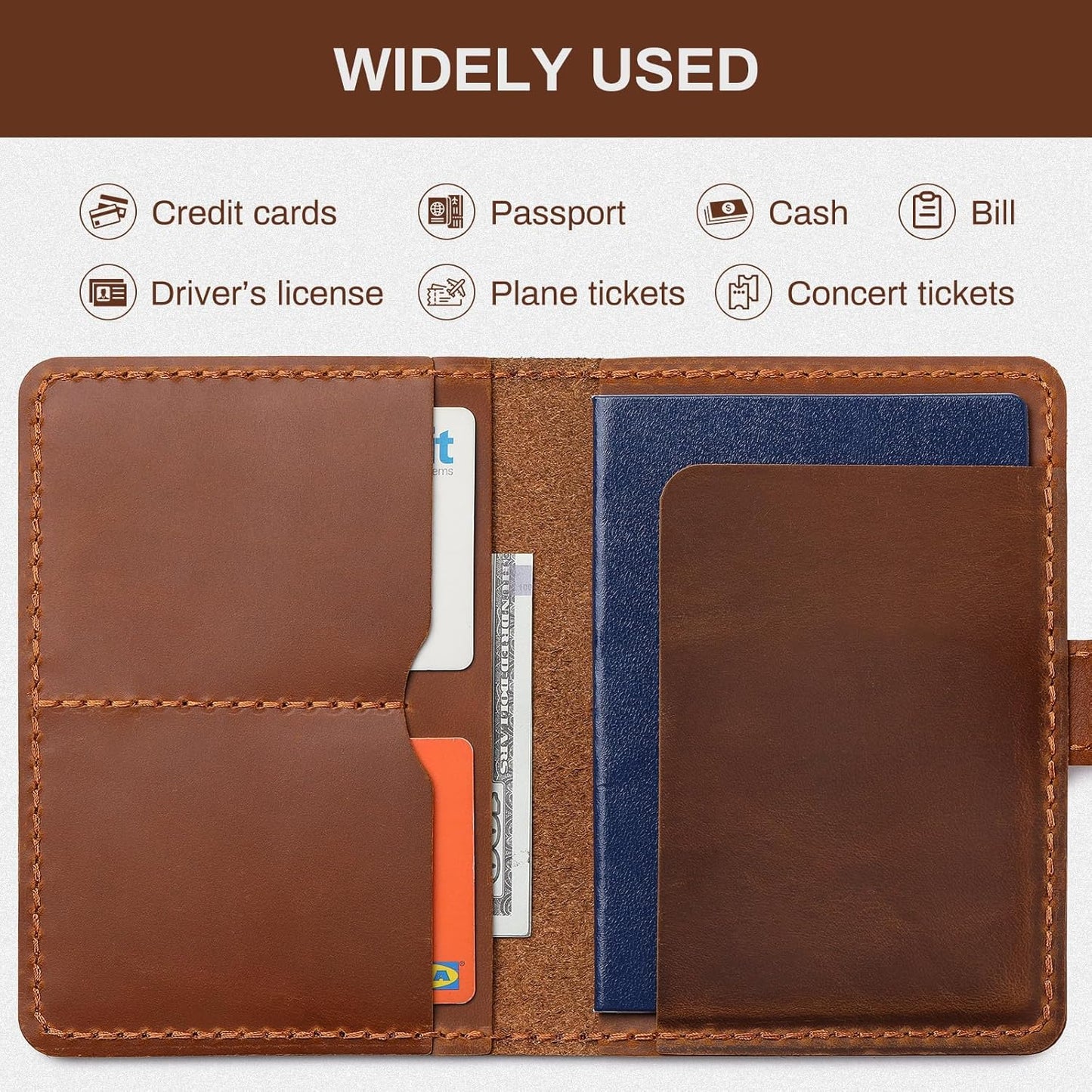 Full Grain Leather Passport Holder with AirTag, Travel Passport Wallet and Air Tag Cover for Men and Women, with 4 Card Holder
