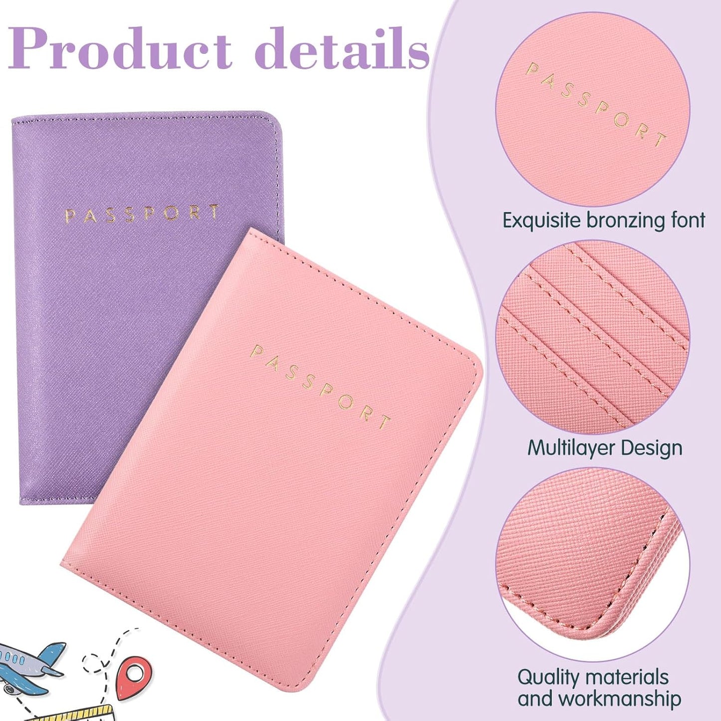 Frienda 2 Pieces Bridal Passport Covers Holder Waterproof Leather Holder Covers Travel Wallet Passport Case for Women and Men