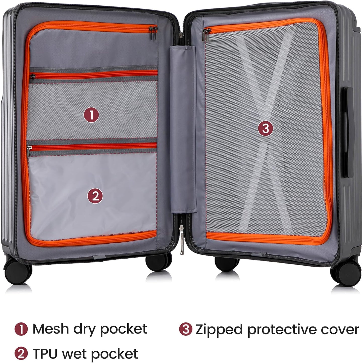 20 Inch Carry On Luggage with Spinner Wheels,PC Hard Shell Suitcase with USB Port,Lightweight Travel Luggage Airline Approved for Men Women (Iron Gray)
