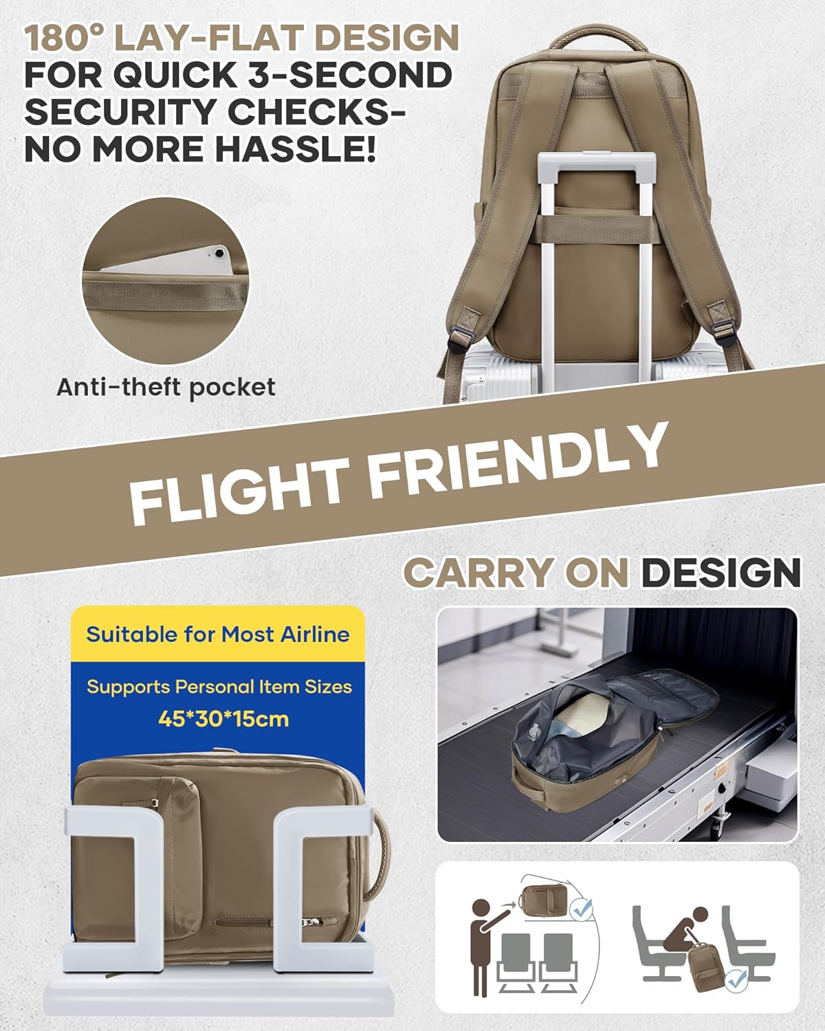 WONHOX Large Travel Backpack Carry on Flight Approved Laptop Work Business Backpack for Women Men Mochila de Viaje