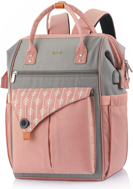 Backpack for Women School Backpack, 15.6 Inch Computer Back Pack with USB Charging Port Travel Bookbag for College Work Business, Gifts for Women Girls, Pink