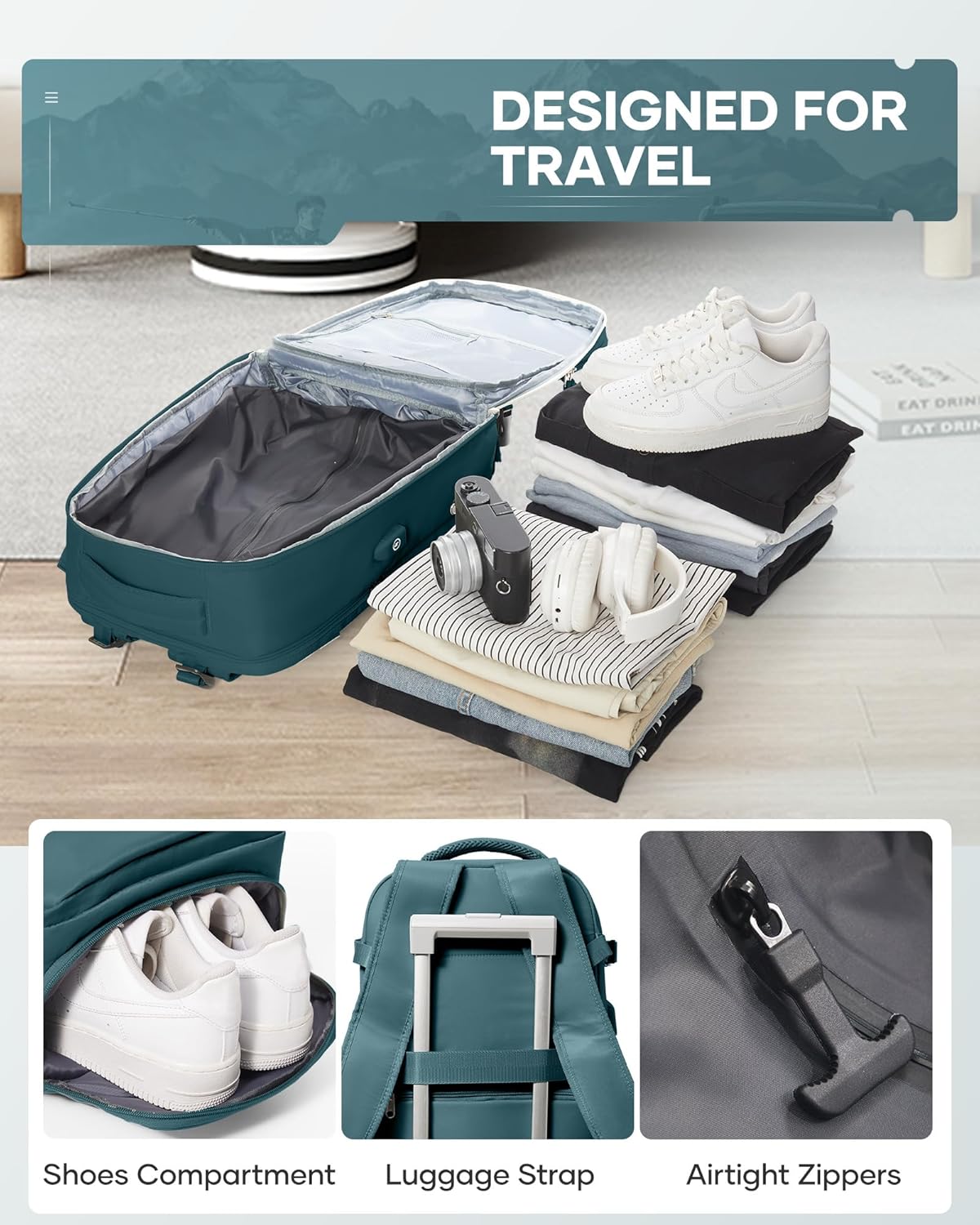 Vacuum Backpack Travel,Travel Backpack with Vacuum System, Easy Vac Pack Backpack with Pump,United Airlines Approved 18×14×8 inch Personal Item Travel Bag Laptop Bag,Peacock Blue