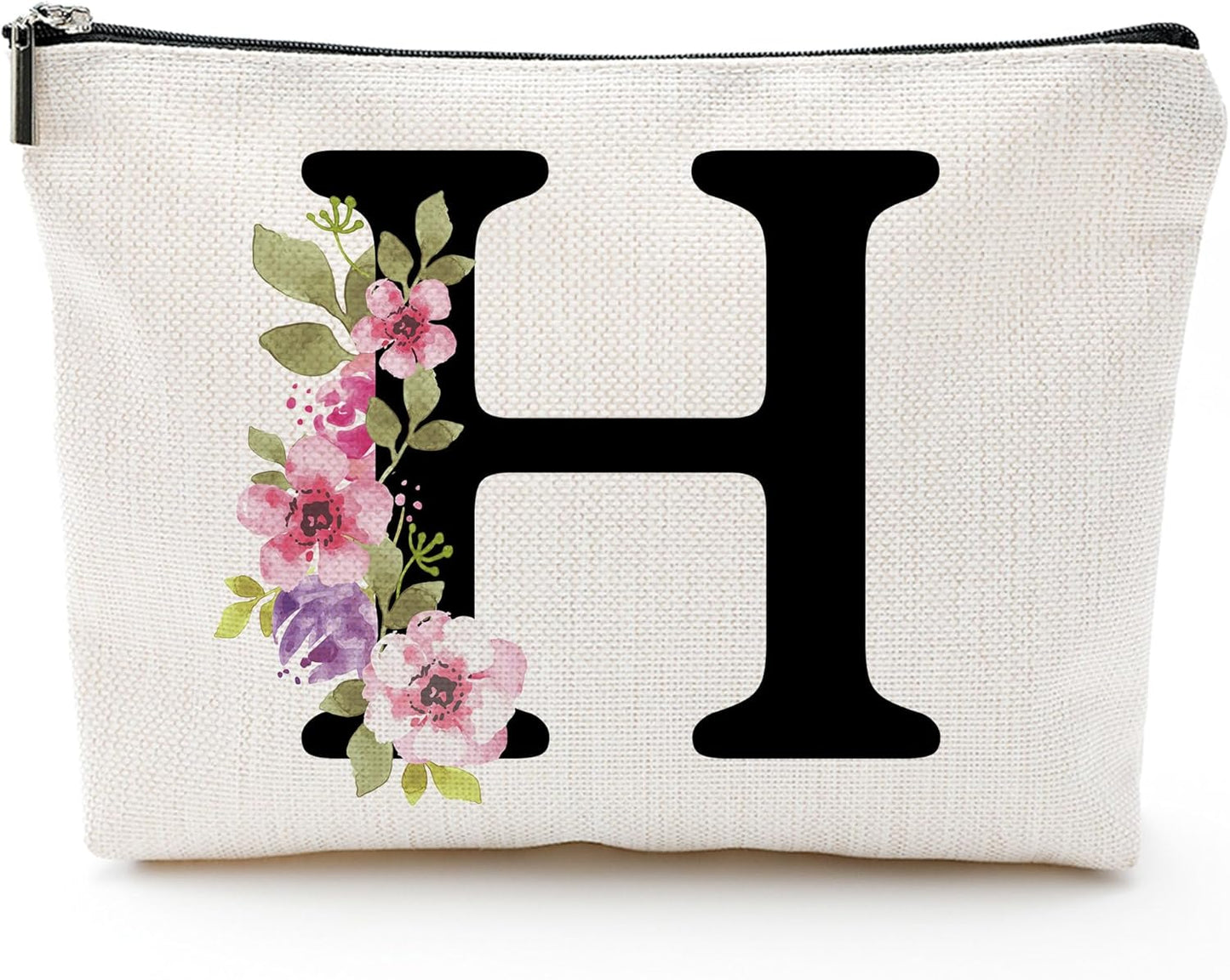 Personalized Letter H Makeup Bag for Women, Birthday Gifts for Mom, Small Zipper Pouch for Purse, Christmas Bridesmaid Friendship Gifts for Sister Daughter, Girls Weekend Gifts for Women-A08