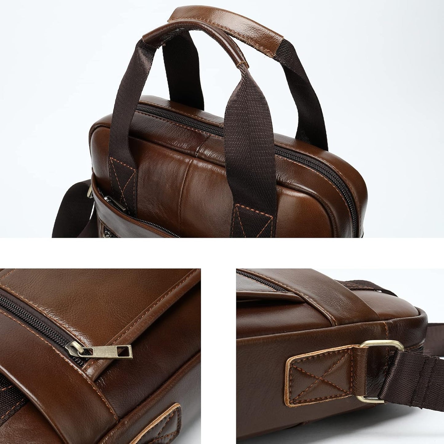 LUKZIJAES Genuine Leather Shoulder Messenger Bag for Men Adjustable Shoulders Sling Crossbody Bags
