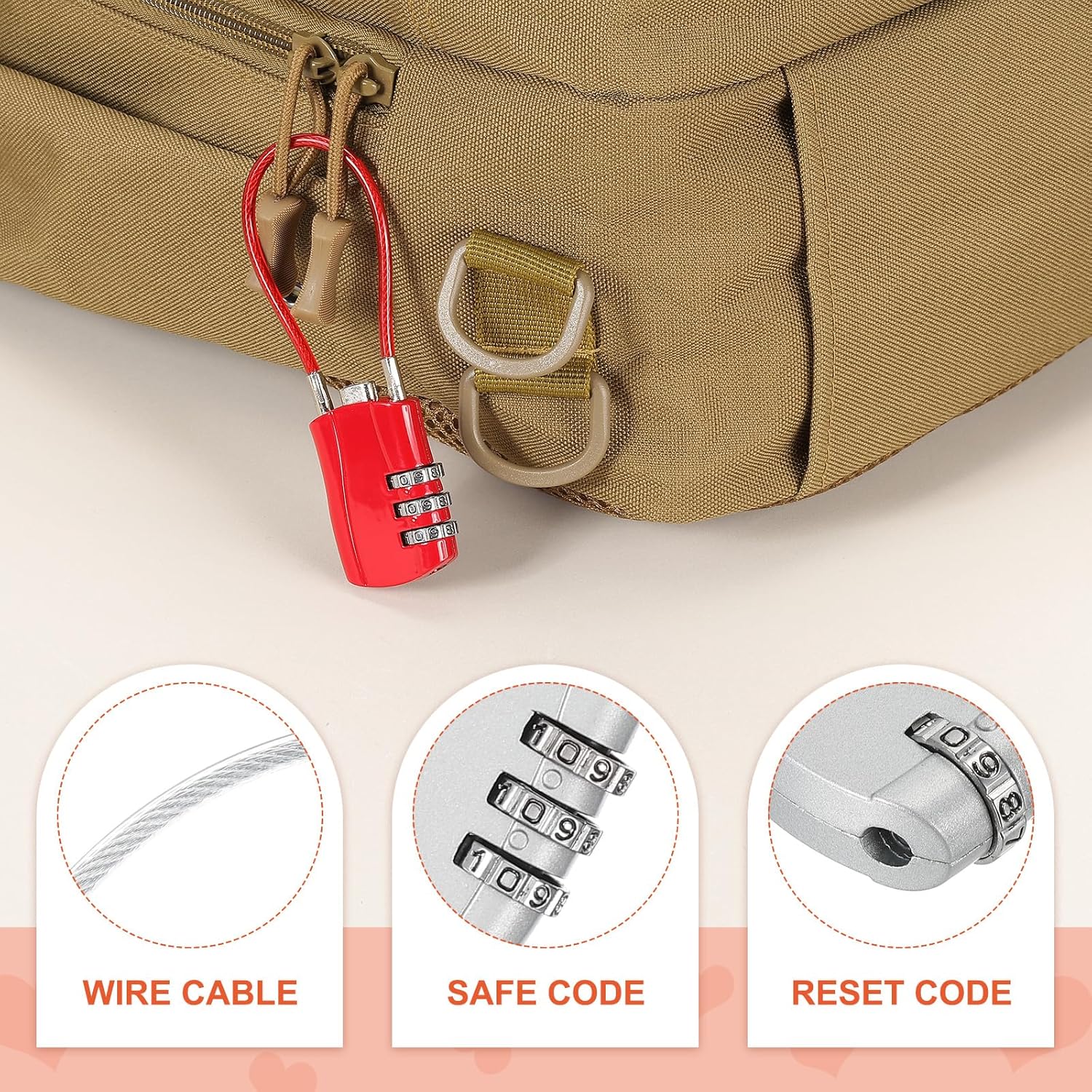 MECCANIXITY 2 Pcs Luggage Travel Lock, 3 Digit Cable Combination Lock 1-3/16" Width Body with 5"