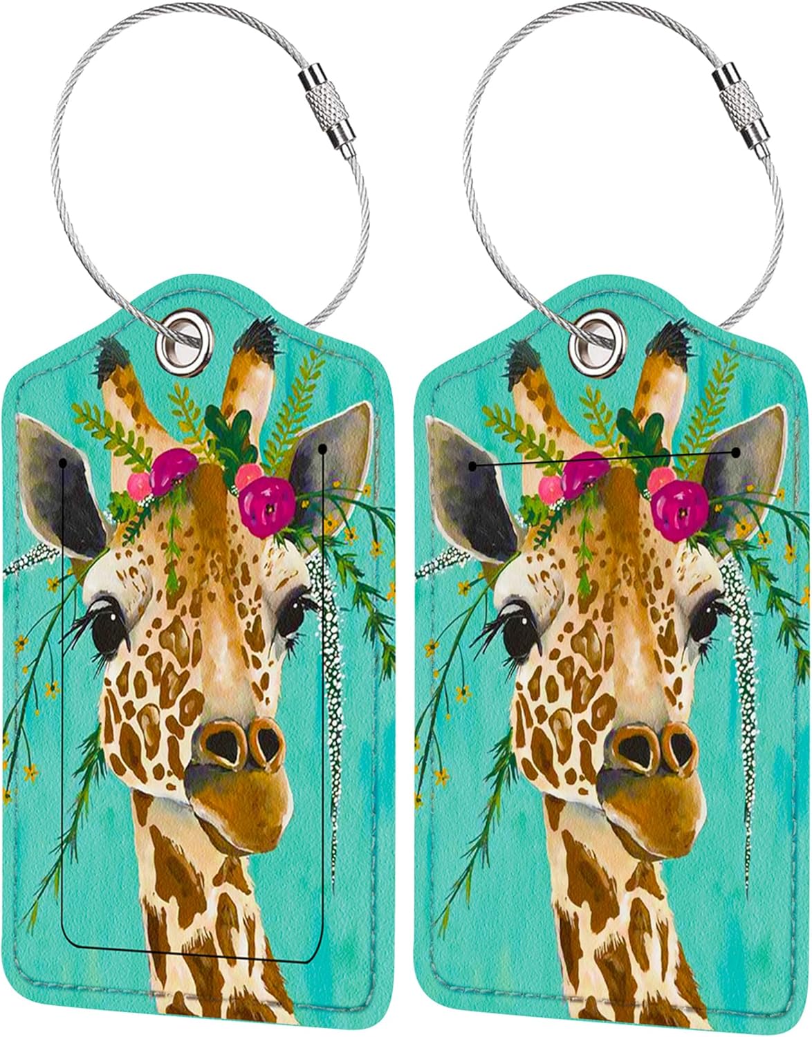 2 Pack Luggage Tag for Suitcase, Cute Unique Leather Bag Tags Identifiers Privacy Cover ID Label