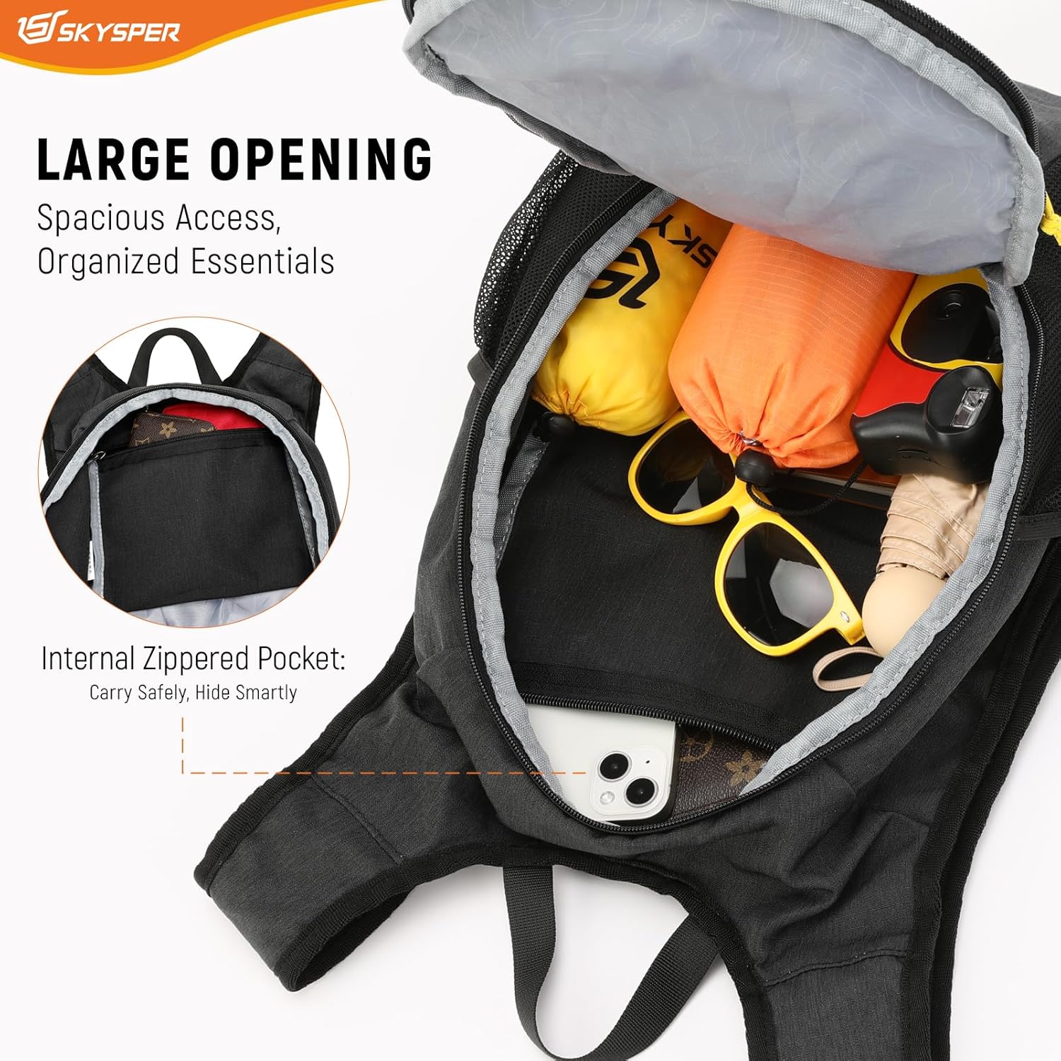 SKYSPER 15L/20L Foldable Hiking Backpack Lightweight Packable Travel Daypack with Chest Strap Small
