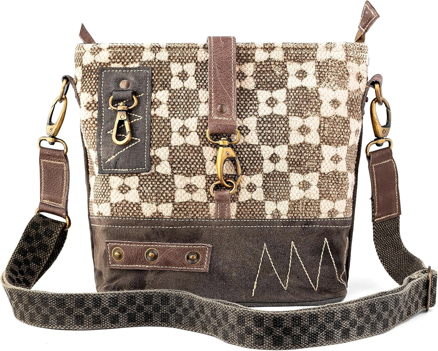 3B SHOUZO Messenger and Shoulder Bag - Upcycled Vintage Canvas & Leather