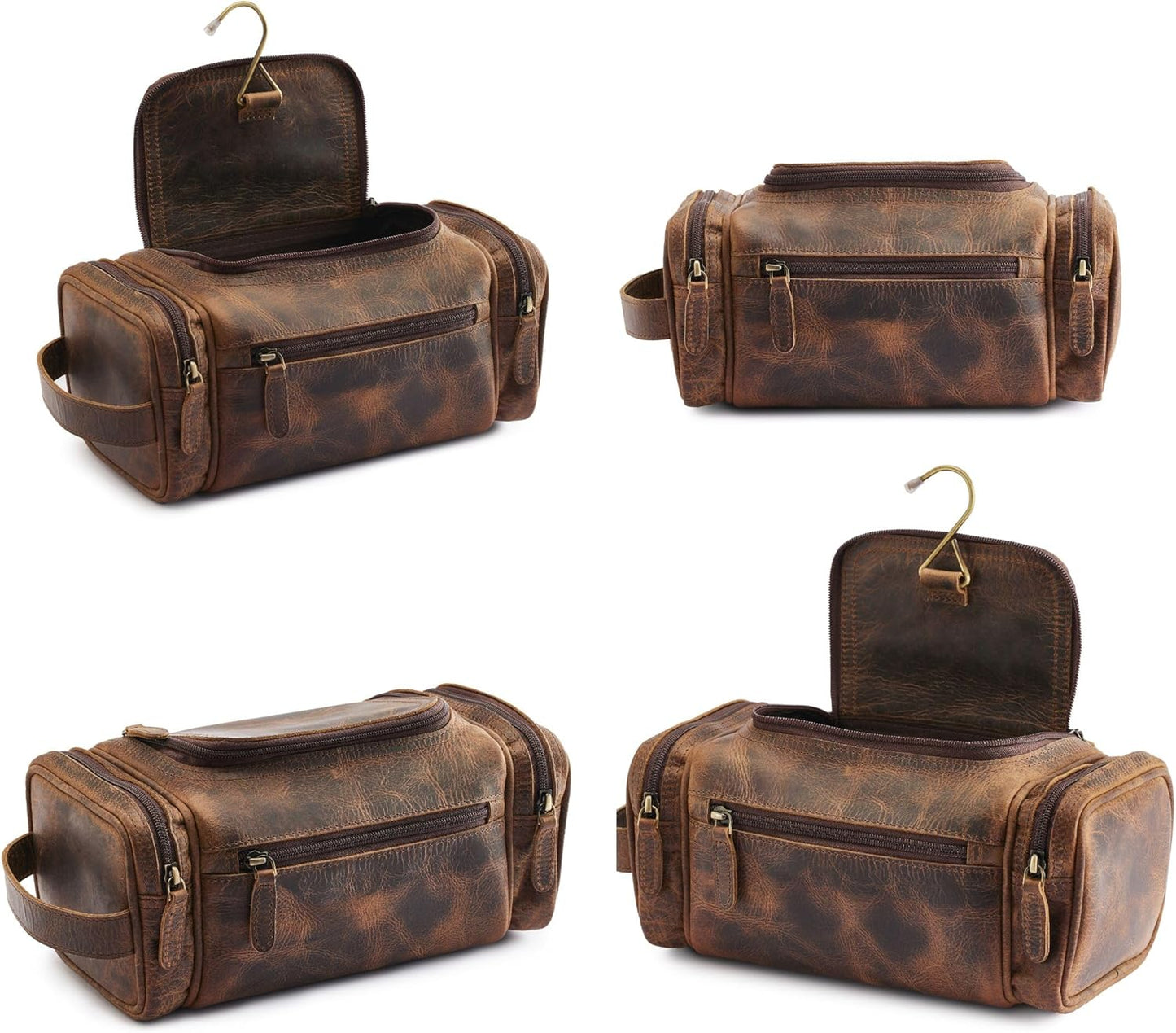 NomadCraftsCo. Medium Sized Hanging Leather Toiletry Bag for Men Women - Premium Leather Men's Toiletry Travel Bag, Dopp Kit for Travel, Leather Pouch, Mens Toiletry Bag for Travel