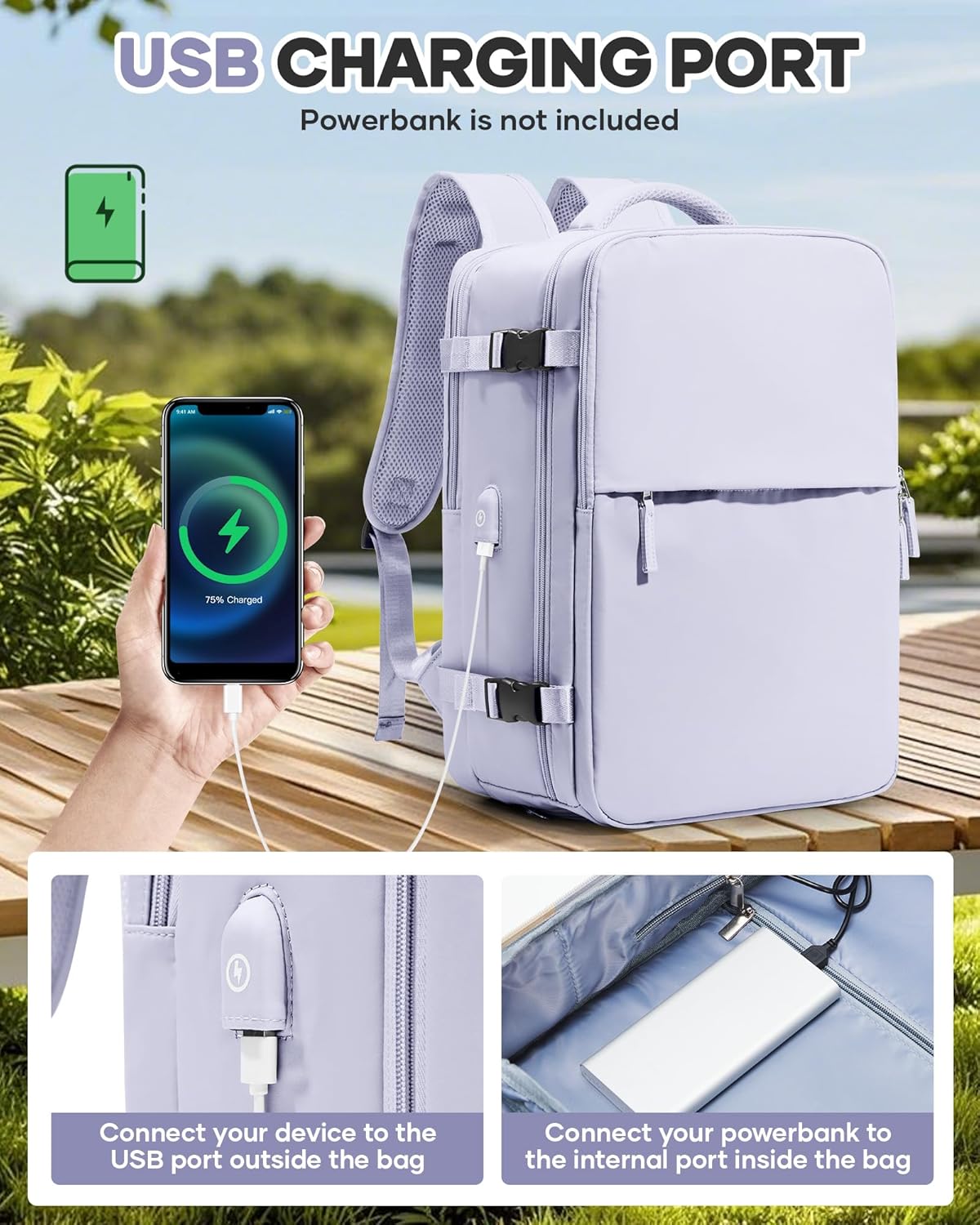 Vacuum Seal Travel Backpack with Air Pump,Compression Vacpack Waterproof Carry On Backpack for Travel Women Men with Vacuum System,Airlines Approved Daypack Laptop Space Saver Bags,Lilac