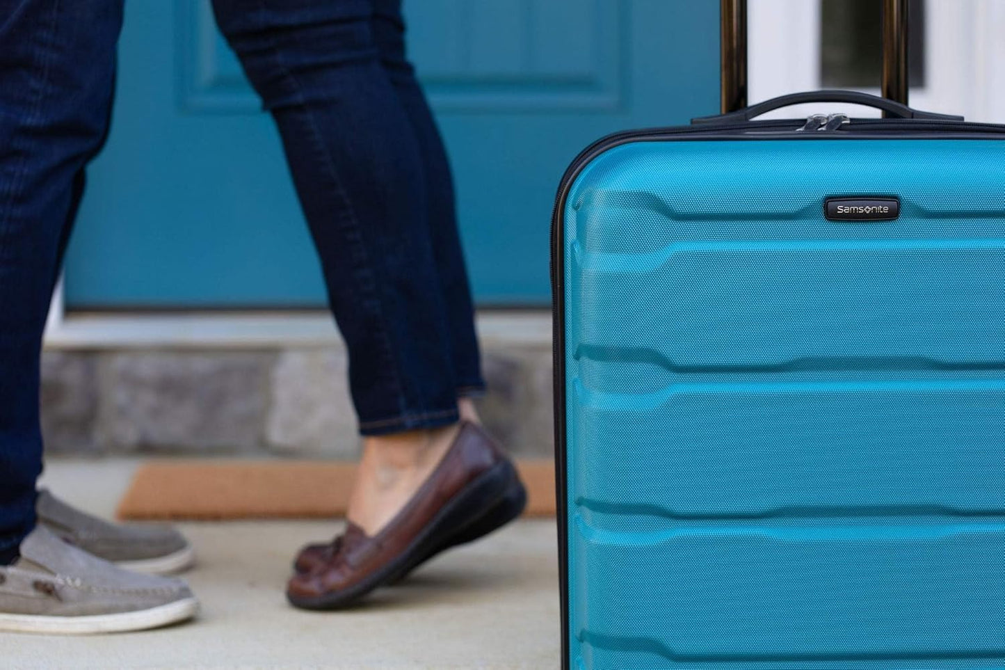 Samsonite Omni PC Hardside Expandable Luggage with Spinner Wheels, Caribbean Blue, Checked-Large 28-Inch