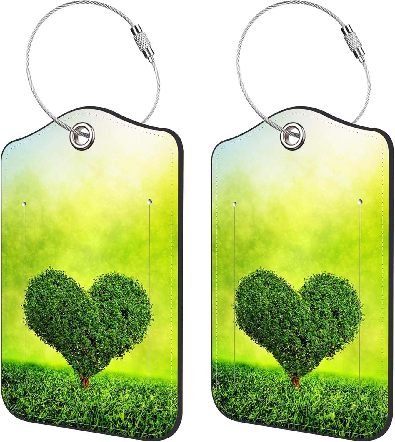 2 Pack Luggage Tags,Heart Shaped Tree PU Leather Idea Baggage Tag with ID Labels Privacy Cover Metal Ring Men and Women Travel Bag Labels