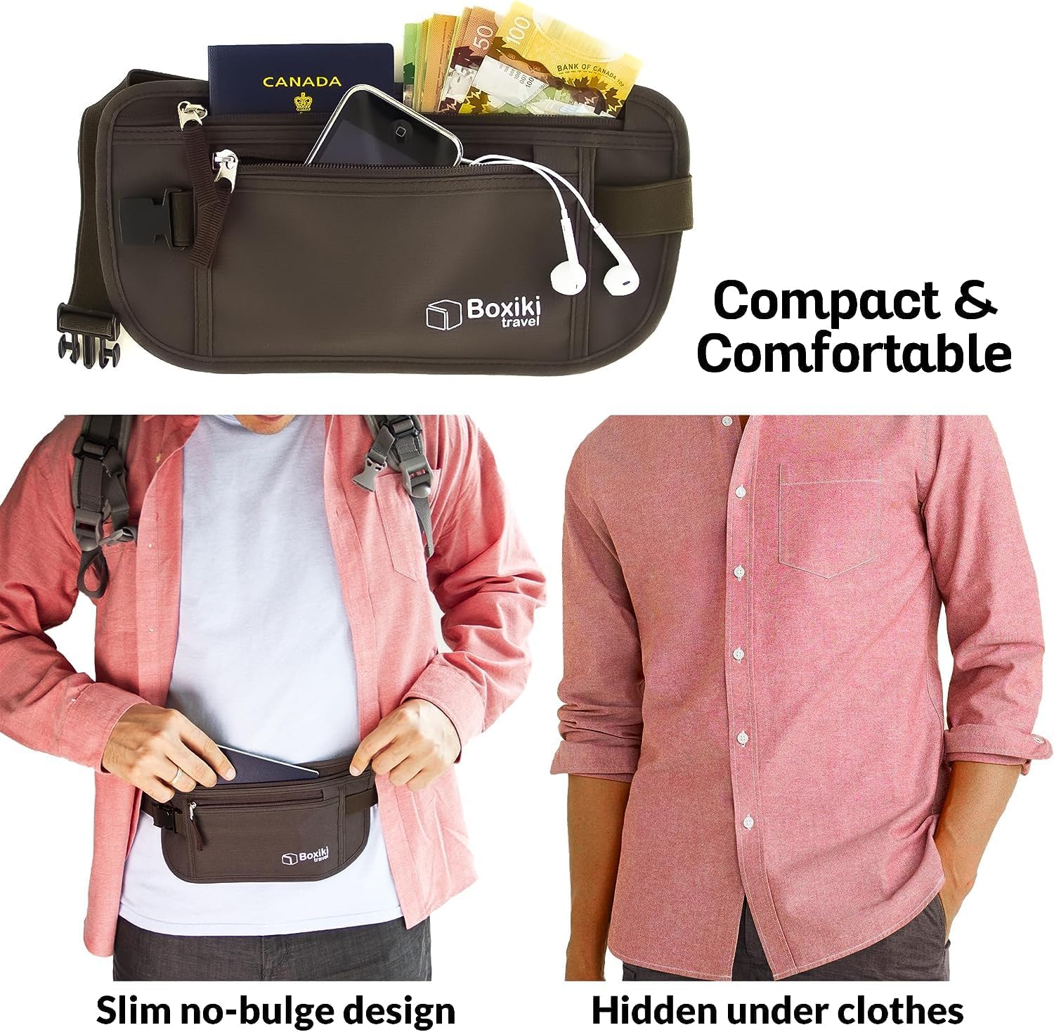 Boxiki Travel Money Belt with RFID Sleeves Set - Secure Travel Pouch and RFID Card Holder to