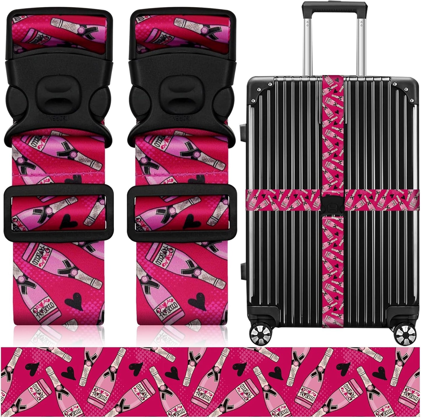 2 Pack Luggage Straps for Suitcases, Adjustable Travel Belt with Double Lock and Quick Release