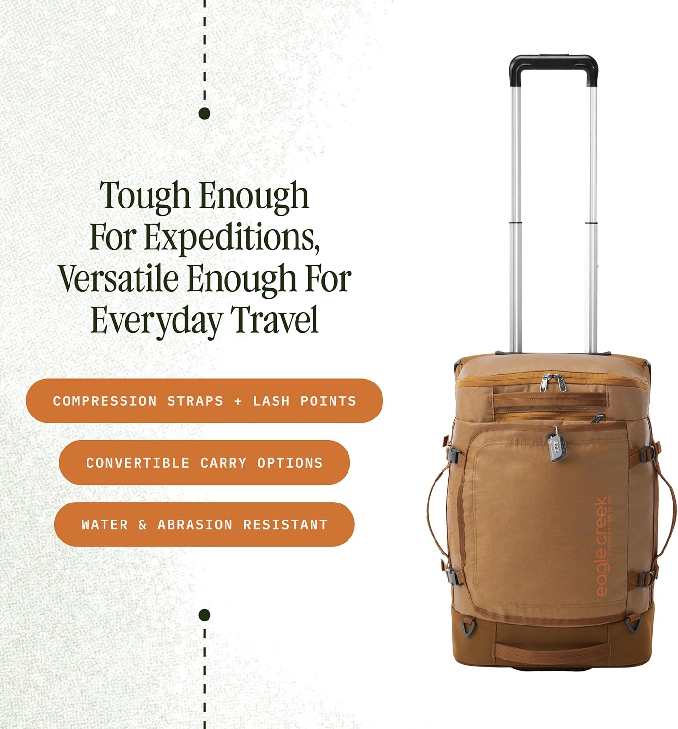 Eagle Creek Cargo Hauler XT Wheeled Duffel - Wheeled Backpack Duffel - Deployable Backpack Straps - Lockable U-Lid & Easy Access Compartment - Iron Orange
